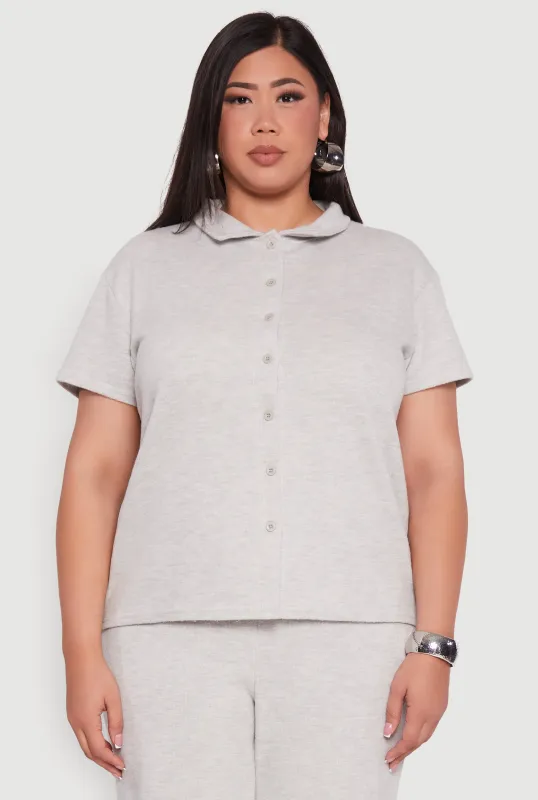 Plus Size Fleece Button Front Shirt sold by Rainbow