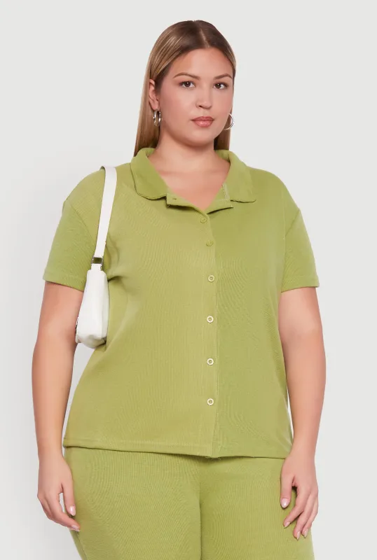 Plus Size Fleece Button Front Shirt sold by Rainbow