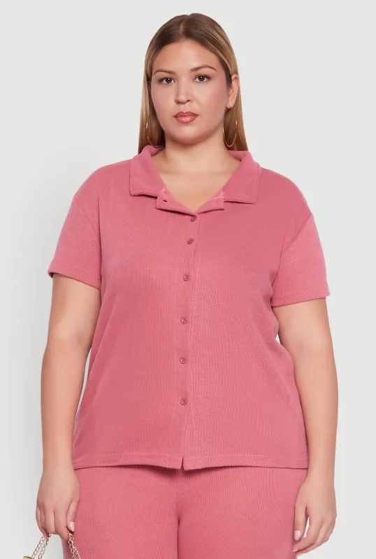 Plus Size Fleece Button Front Shirt sold by Rainbow