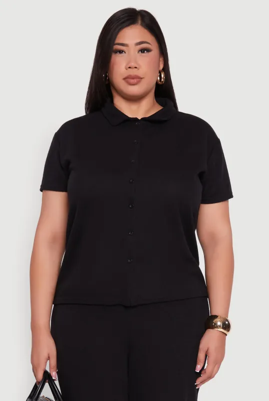 Plus Size Fleece Button Front Shirt sold by Rainbow