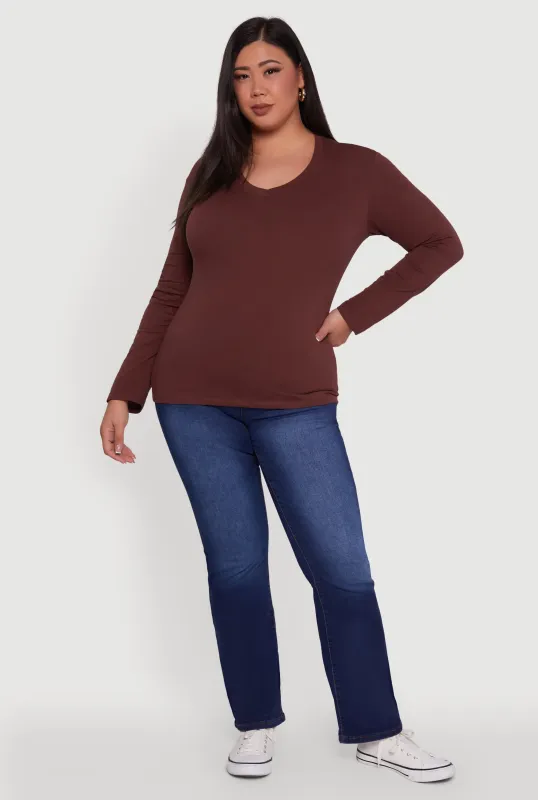 Plus Size Basic V Neck Long Sleeve T-Shirt sold by Rainbow