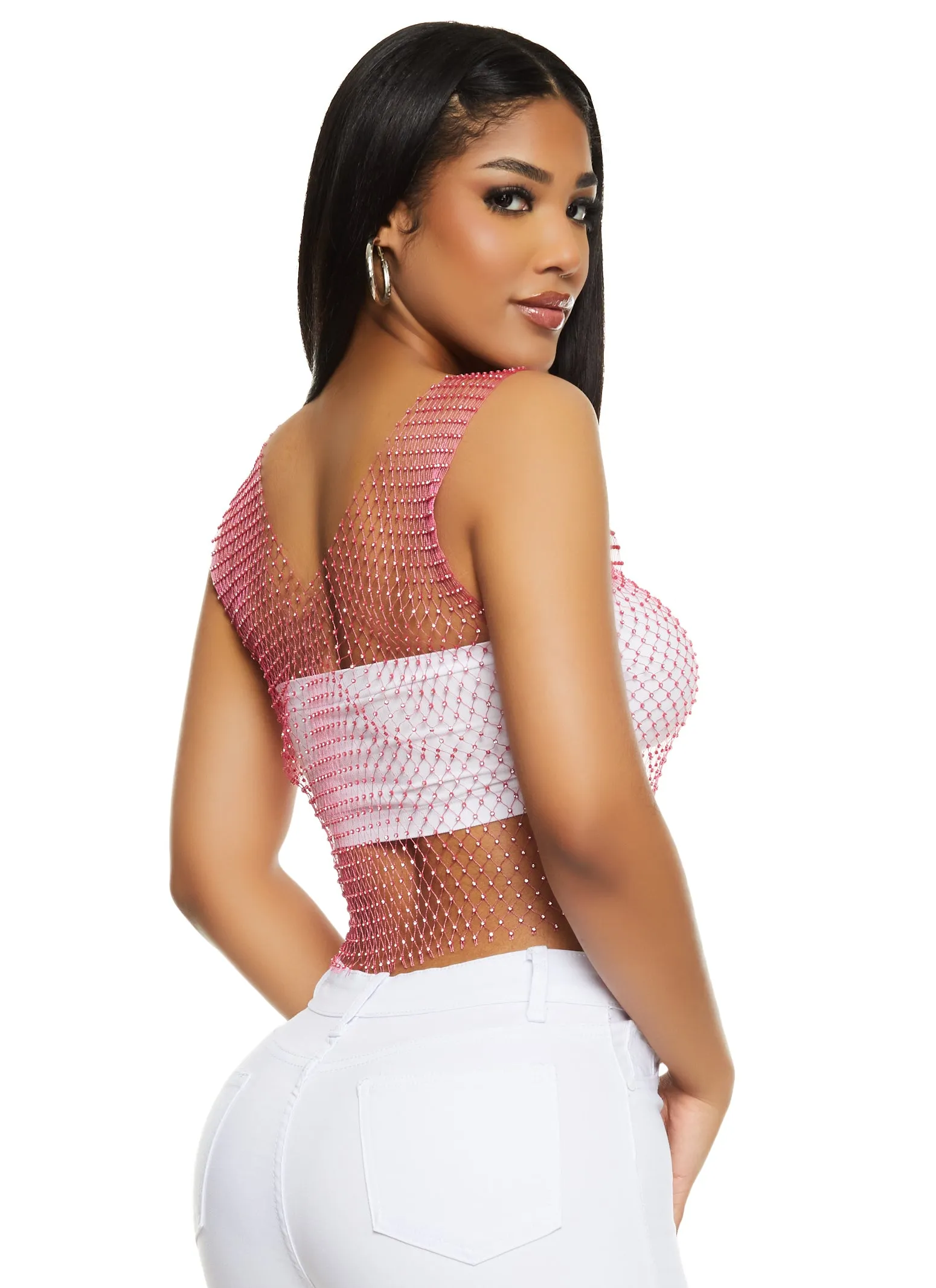 Rhinestone Fishnet Cropped Tank Top sold by Rainbow product image thumbnail 3