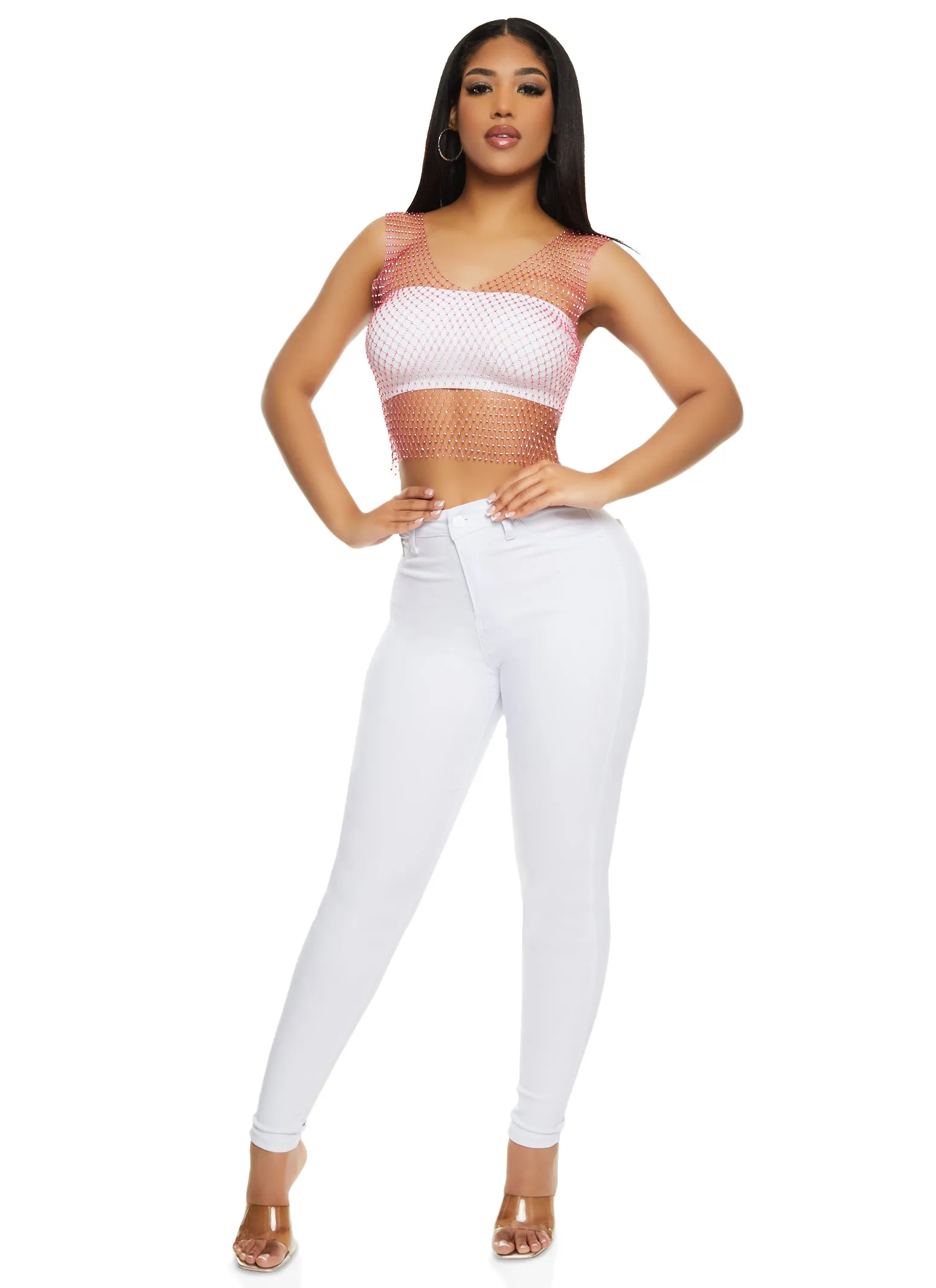 Rhinestone Fishnet Cropped Tank Top sold by Rainbow product image thumbnail 2