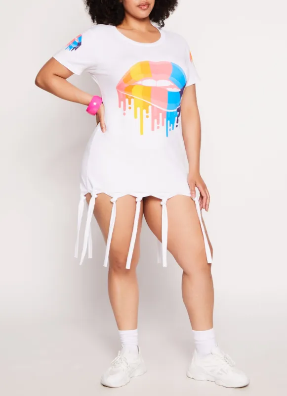 Plus Size Rainbow Lip Graphic Knot Hem Graphic T Shirt Dress sold by Rainbow