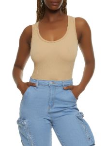 Ribbed Knit Seamless Scoop Neck Sleeveless Bodysuit sold by Rainbow
