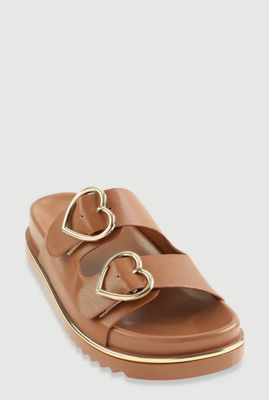 Heart Buckle Double Band Footbed Sandals sold by Rainbow