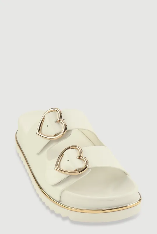Heart Buckle Double Band Footbed Sandals sold by Rainbow