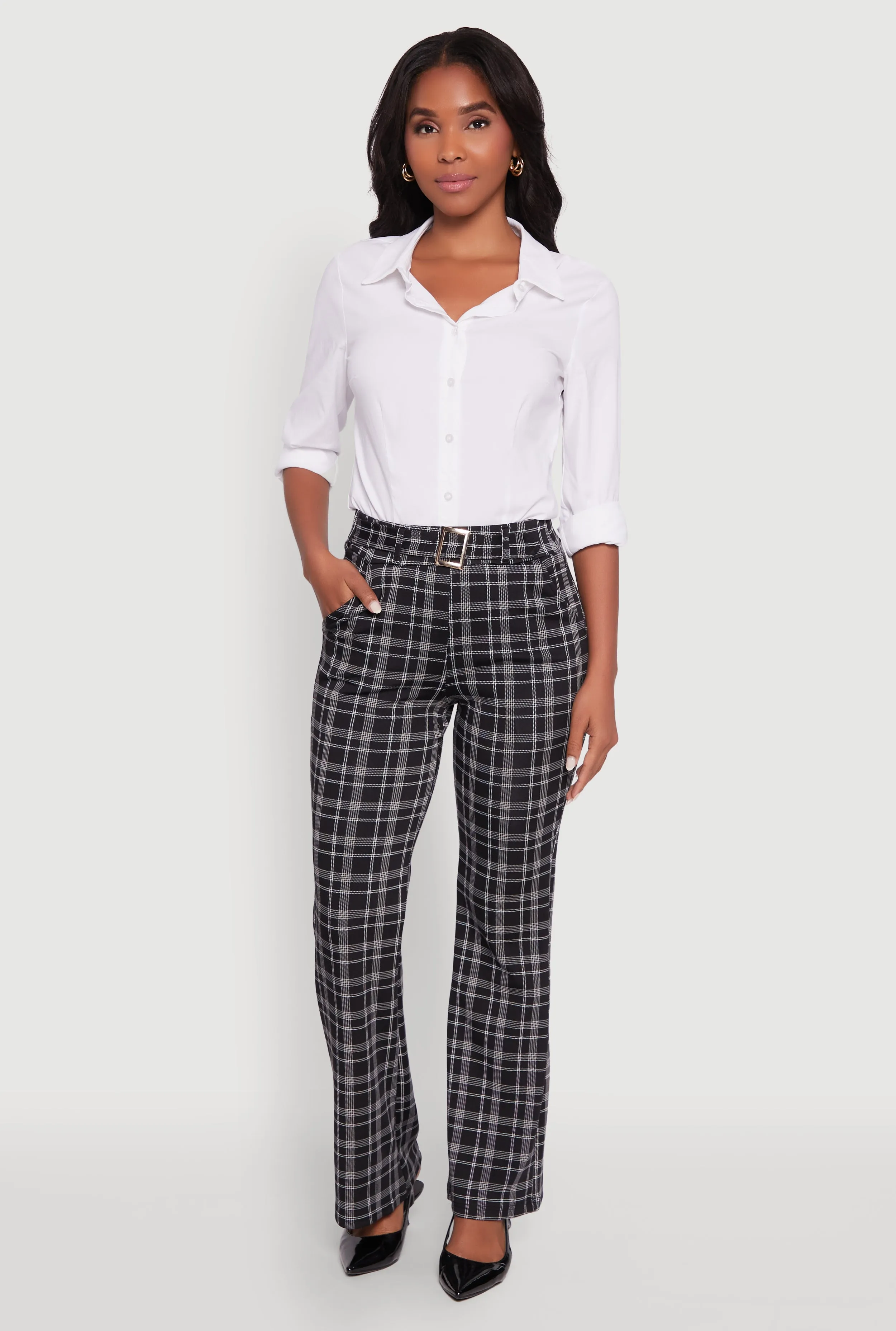 Plaid Belted Front Stretch Flare Pants sold by Rainbow product image thumbnail 2