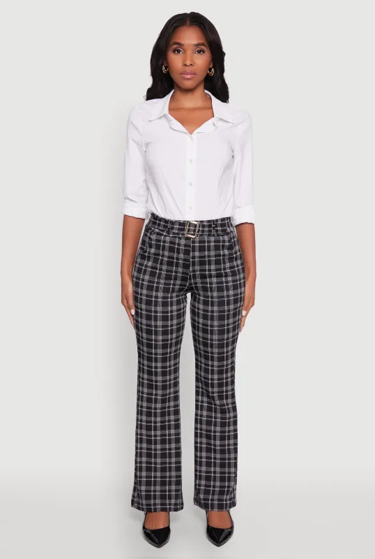Plaid Belted Front Stretch Flare Pants sold by Rainbow