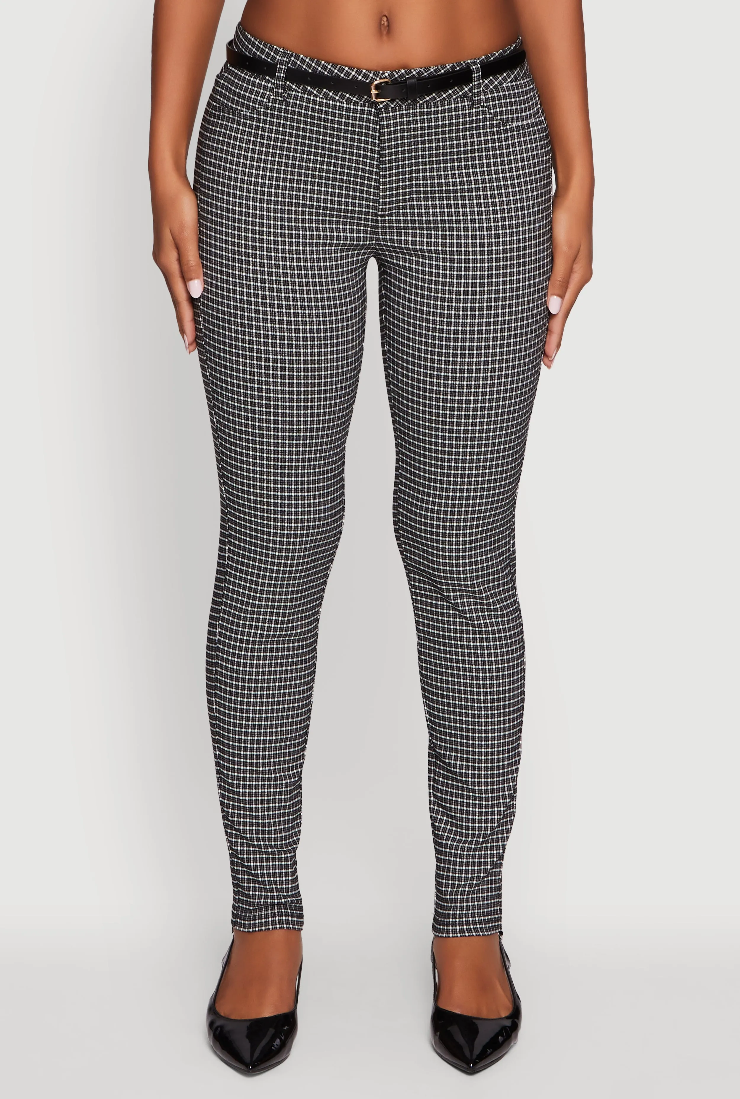 Plaid Skinny Leg Dress Pants with Belt sold by Rainbow product image thumbnail 5