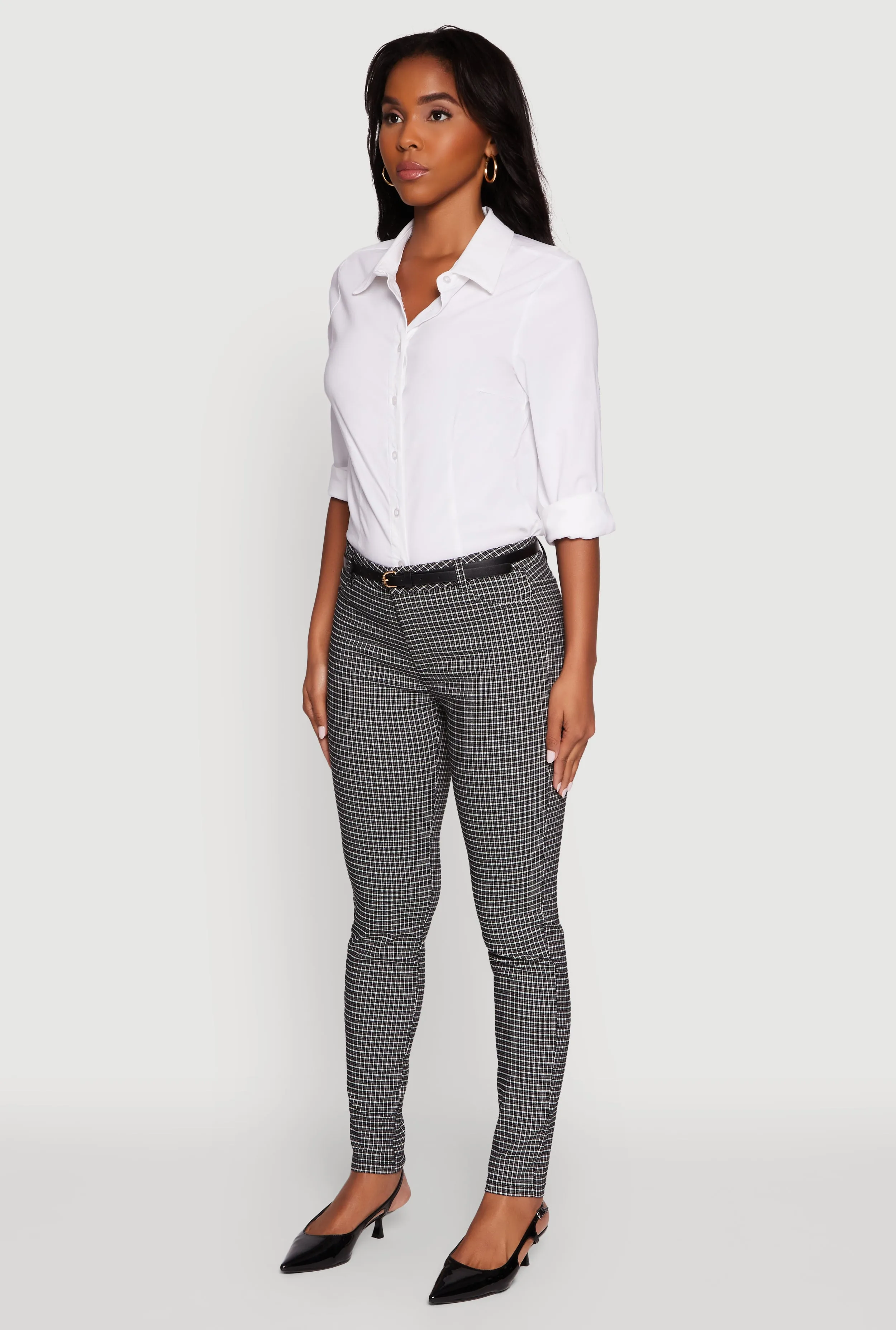 Plaid Skinny Leg Dress Pants with Belt sold by Rainbow product image thumbnail 3