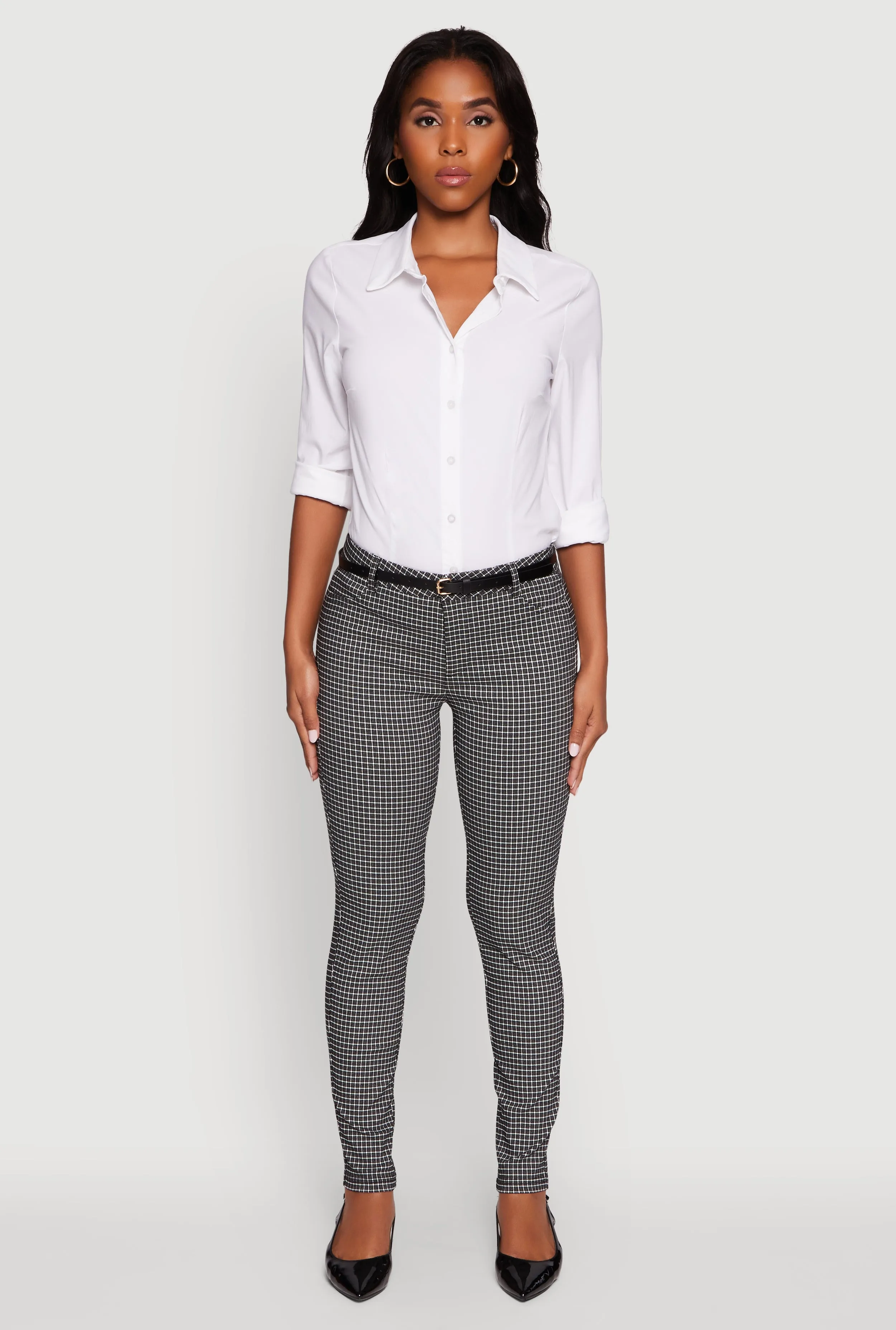 Plaid Skinny Leg Dress Pants with Belt sold by Rainbow product image thumbnail 2