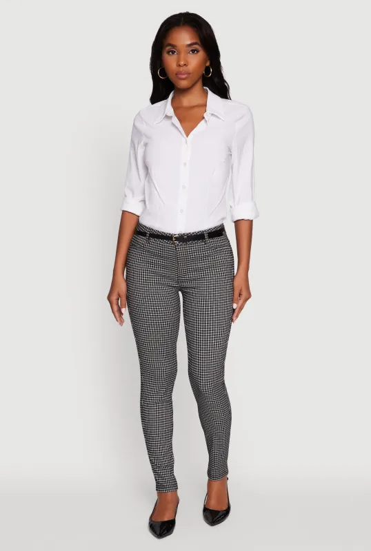 Plaid Skinny Leg Dress Pants with Belt sold by Rainbow