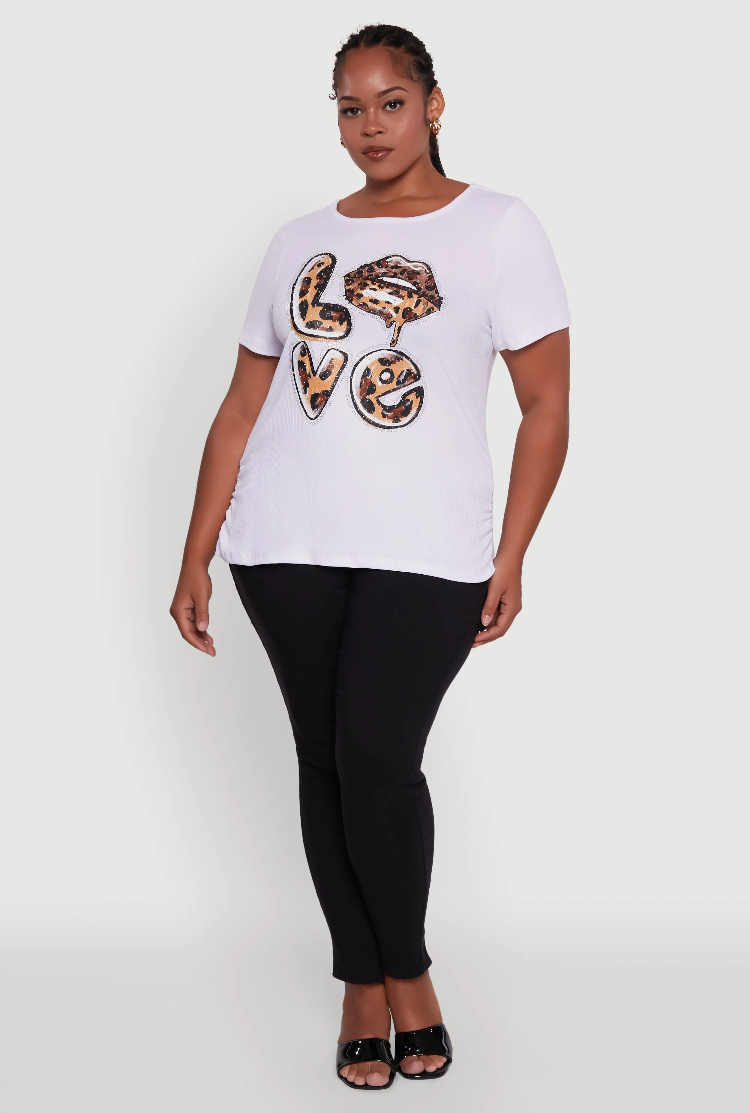 Plus Size Ribbed Knit Animal Print Detail Love Graphic Tee sold by Rainbow
