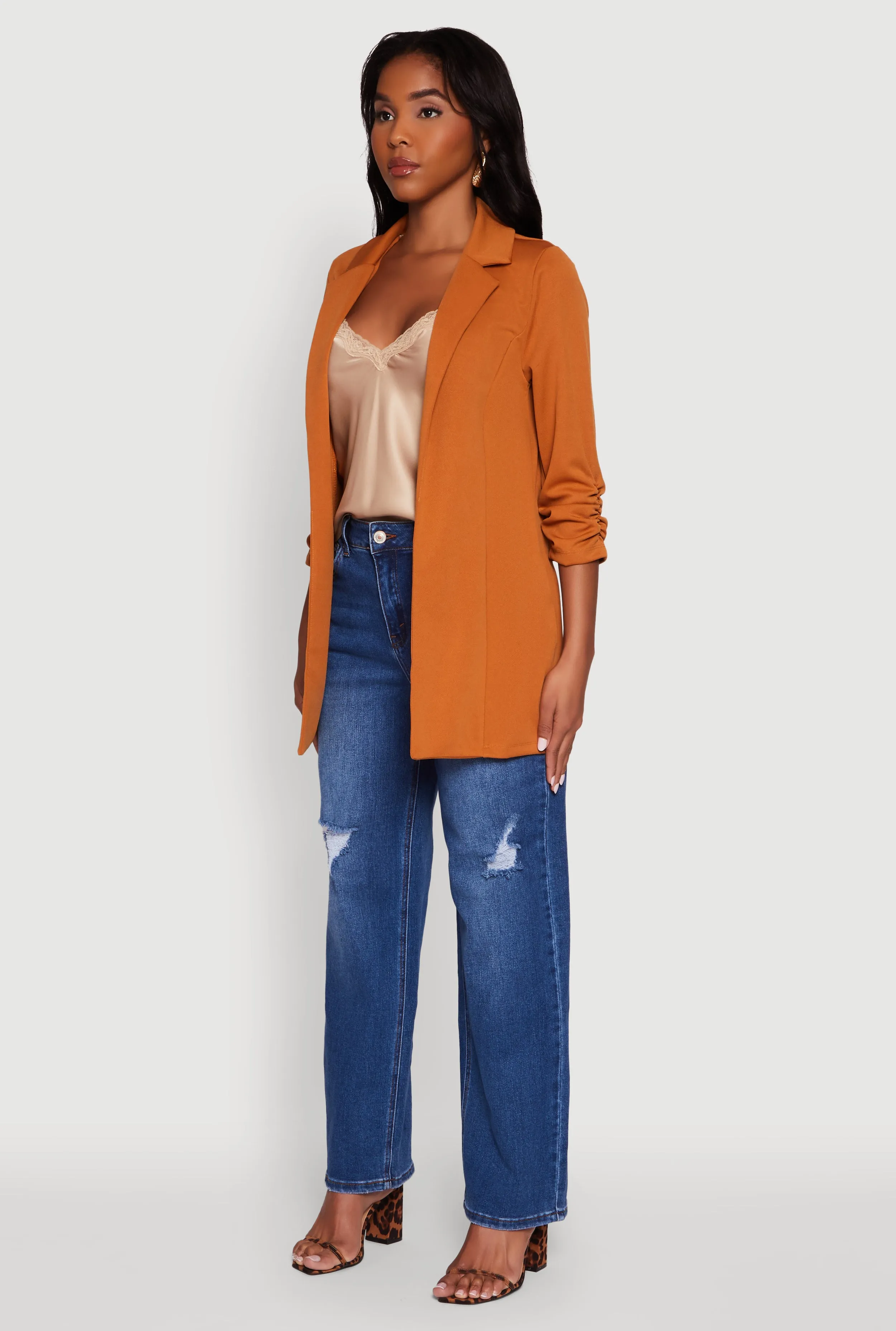 Textured Knit Ruched Sleeve Blazer sold by Rainbow product image thumbnail 5