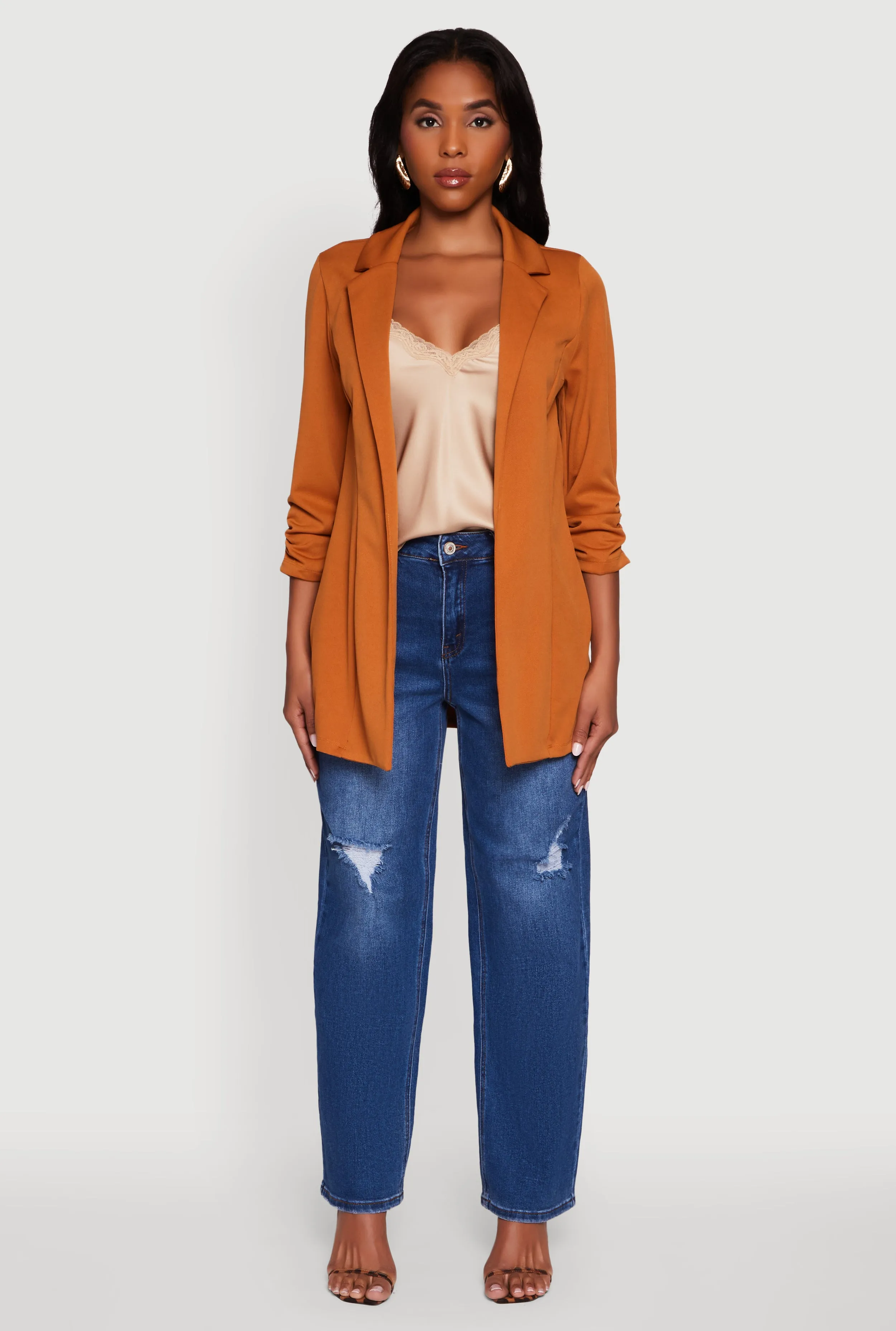 Textured Knit Ruched Sleeve Blazer sold by Rainbow product image thumbnail 3