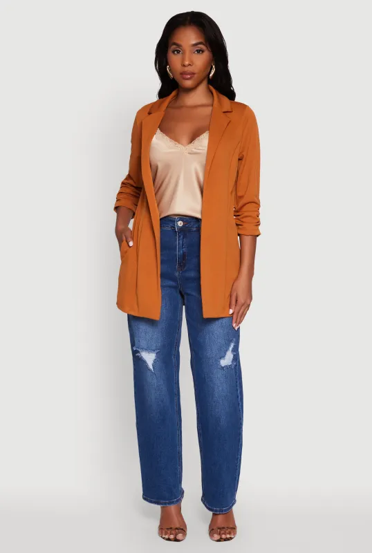 Textured Knit Ruched Sleeve Blazer sold by Rainbow