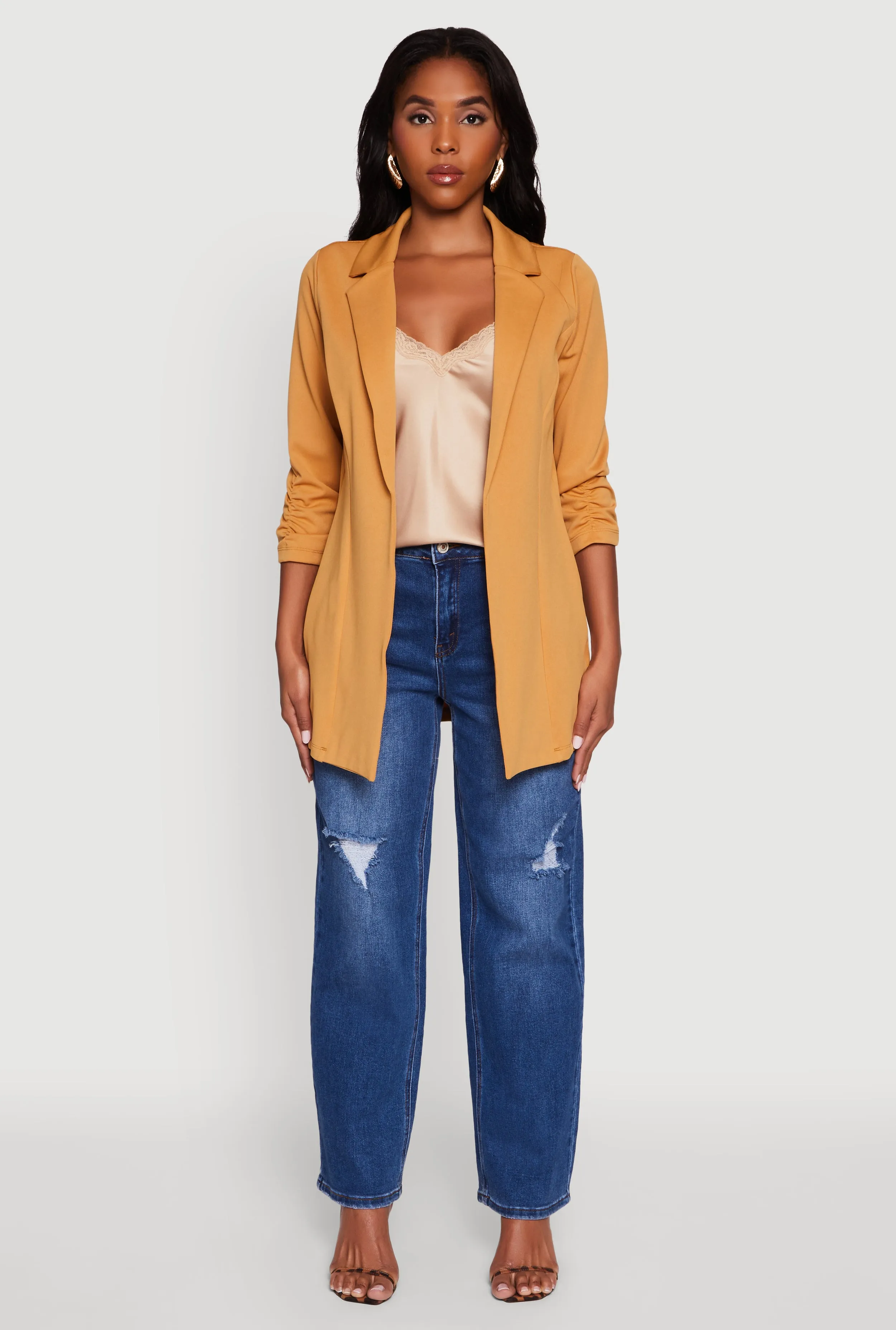 Textured Knit Ruched Sleeve Blazer sold by Rainbow product image thumbnail 3