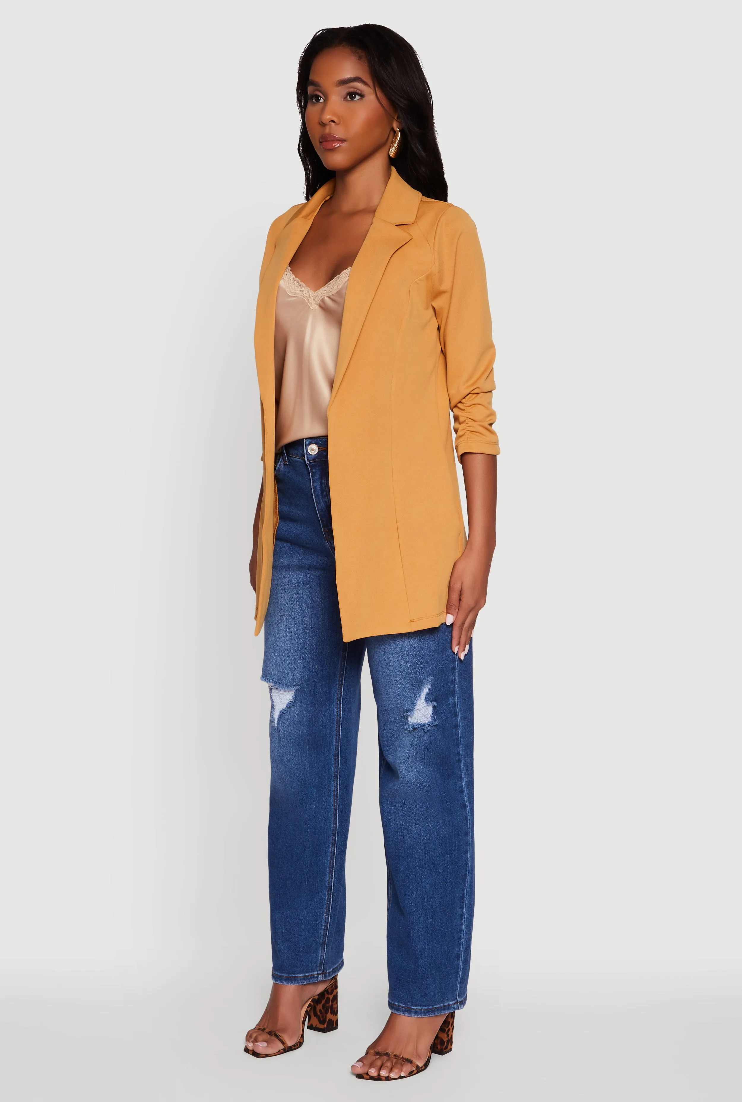 Textured Knit Ruched Sleeve Blazer sold by Rainbow product image thumbnail 5