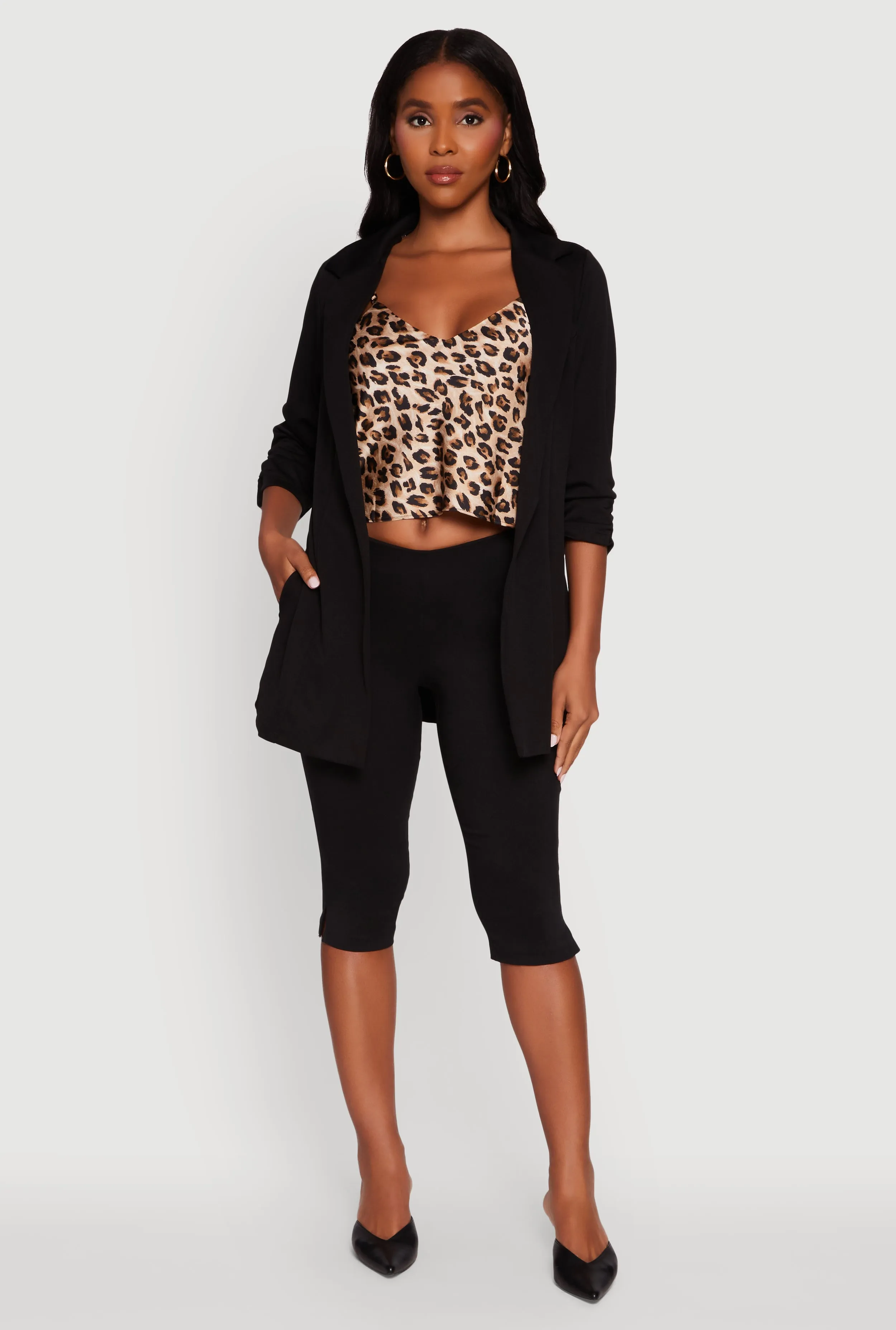 Textured Knit Ruched Sleeve Blazer sold by Rainbow