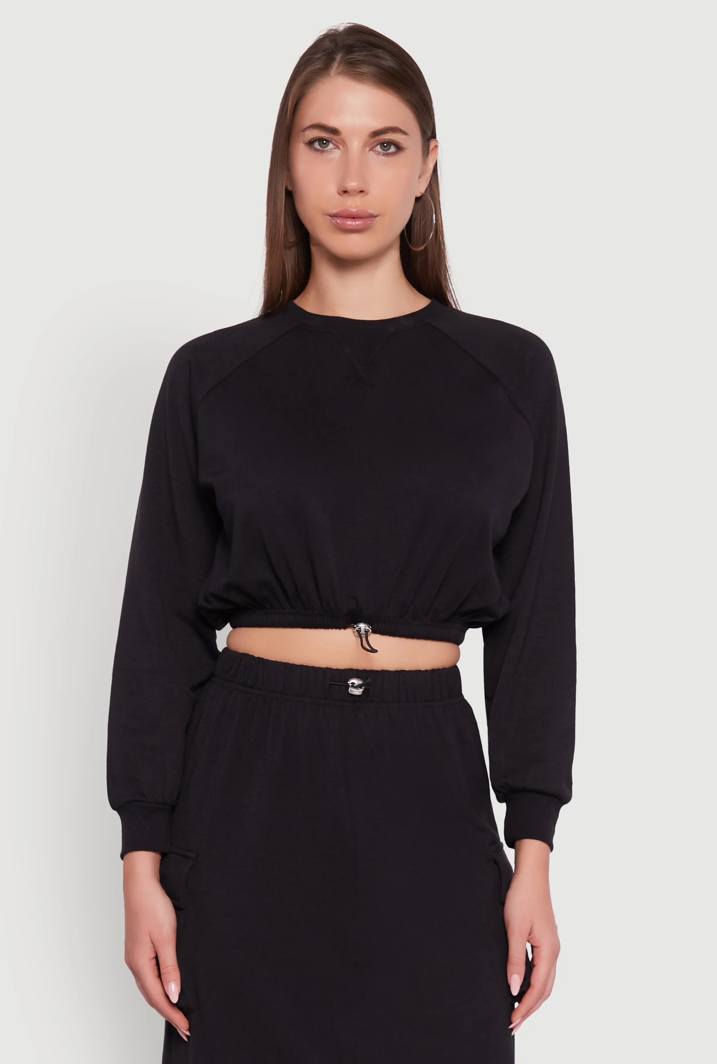 Fleece High Neck Bishop Sleeve Crop Sweatshirt sold by Rainbow