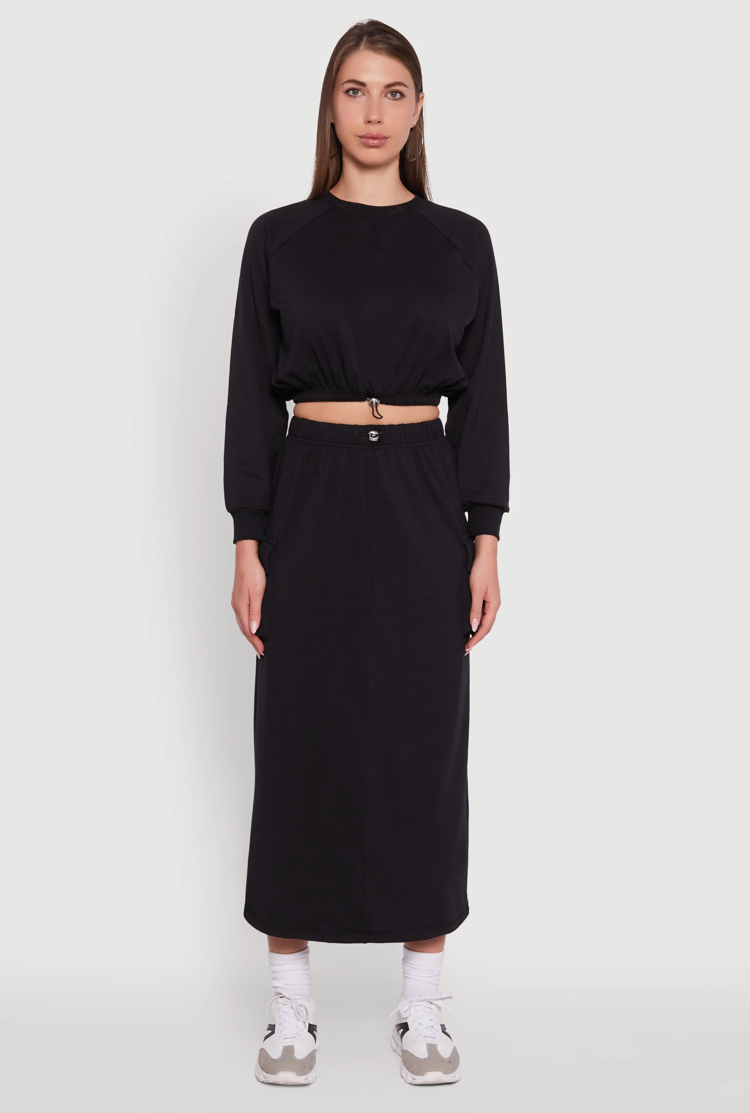 Fleece Toggle Drawstring Cargo Pocket Midi Skirt sold by Rainbow product image thumbnail 2