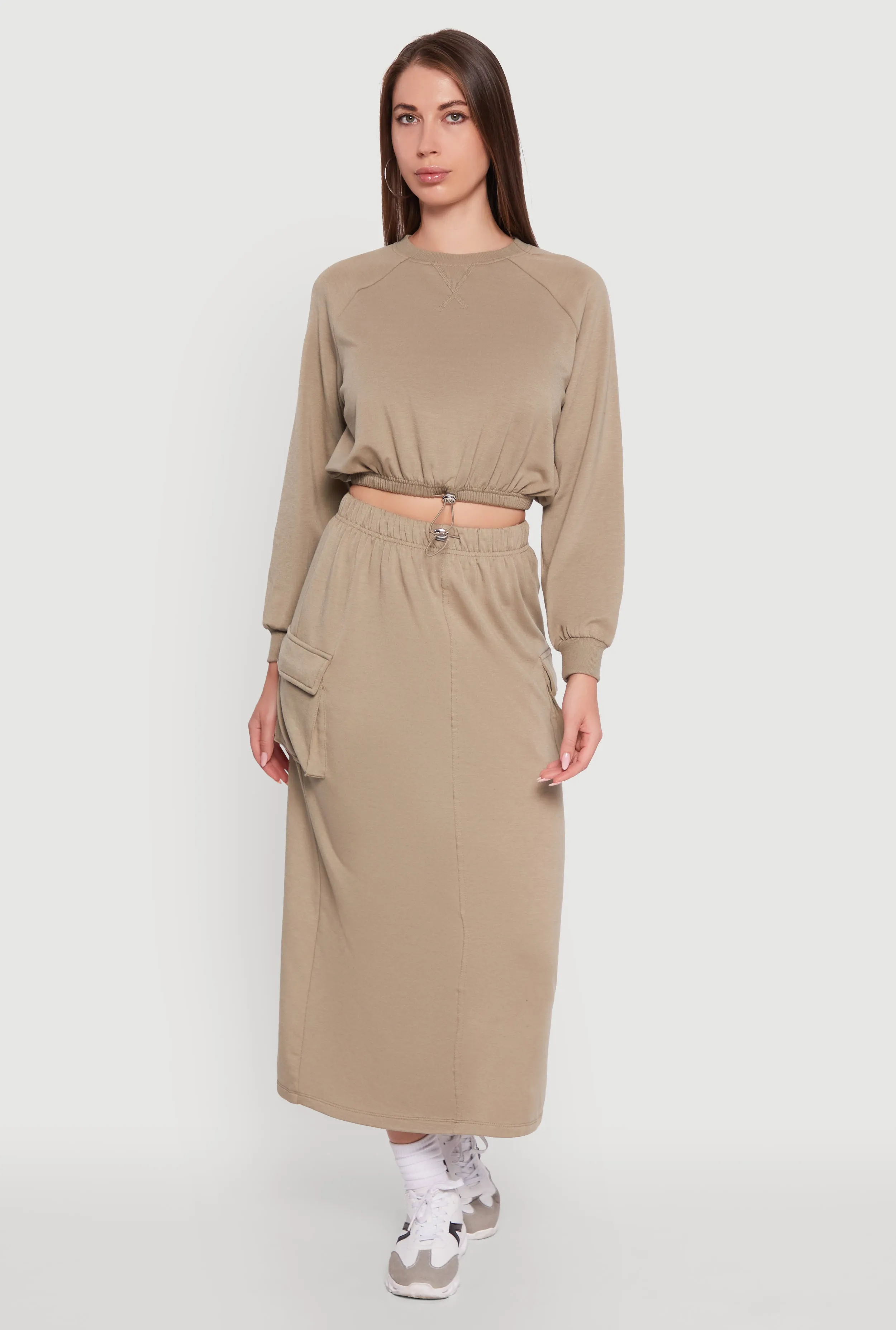 Fleece Toggle Drawstring Cargo Pocket Midi Skirt sold by Rainbow product image thumbnail 3