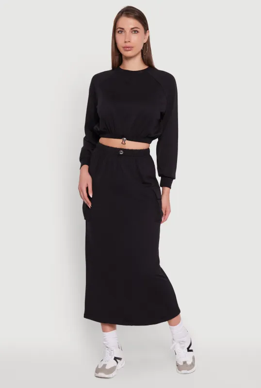 Fleece Toggle Drawstring Cargo Pocket Midi Skirt sold by Rainbow