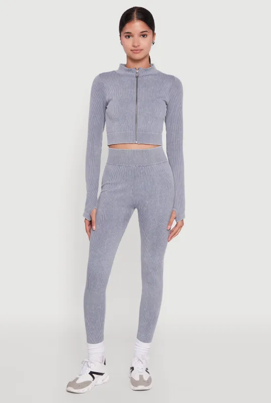 High Waisted Ribbed Knit Seamless Leggings sold by Rainbow