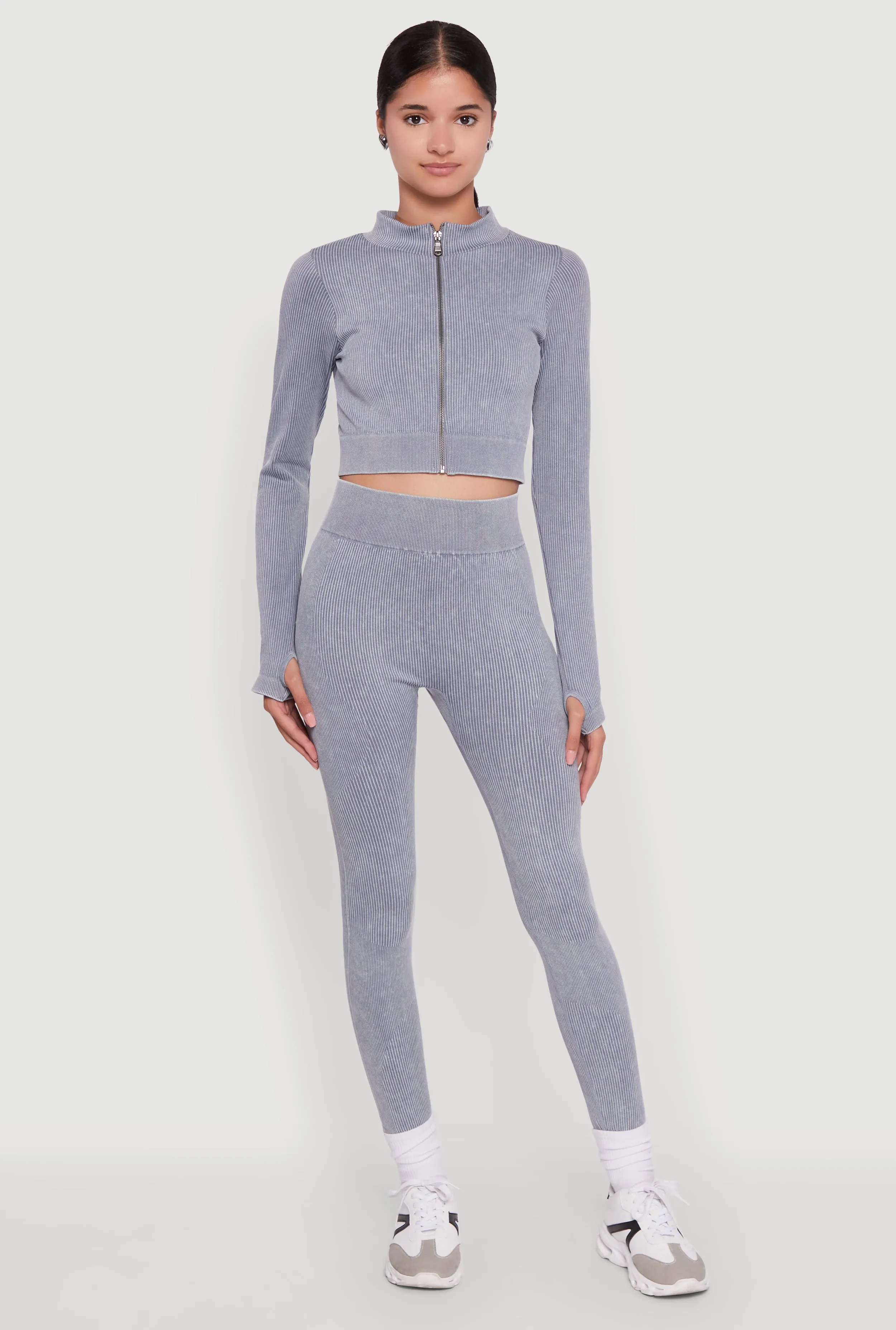 Seamless Ribbed Zip Front Cropped Track Jacket sold by Rainbow product image thumbnail 2