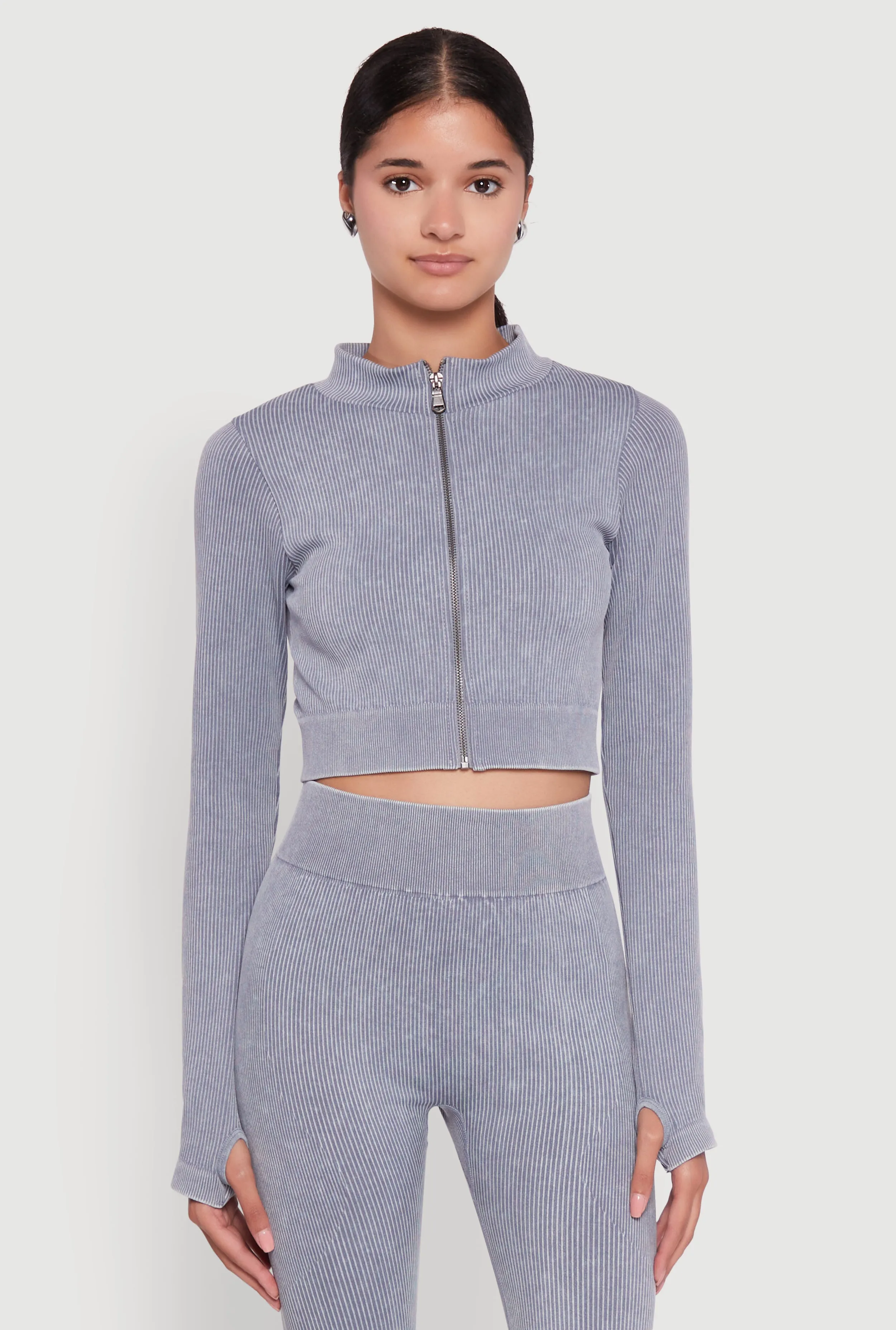 Seamless Ribbed Zip Front Cropped Track Jacket sold by Rainbow