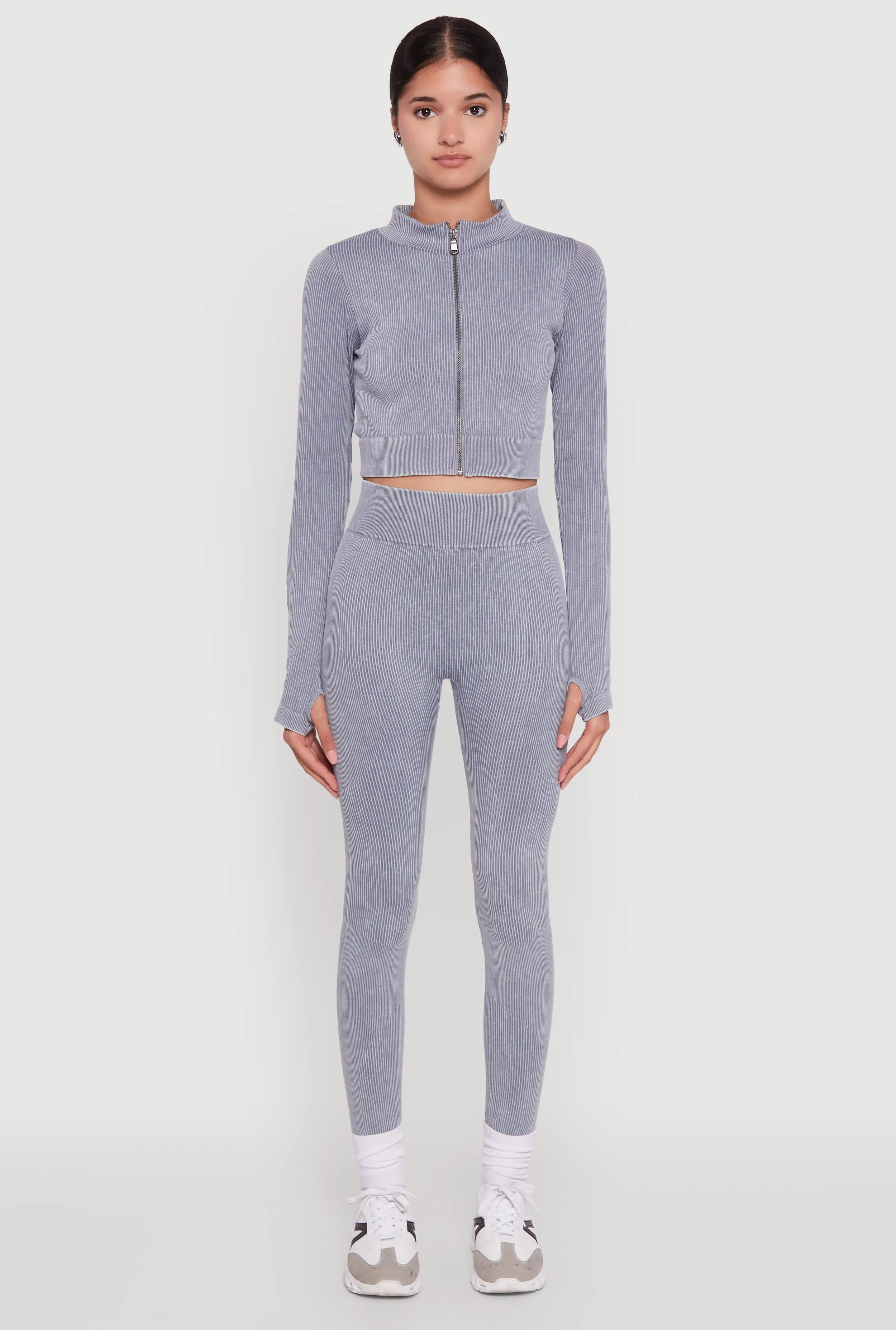 Seamless Ribbed Zip Front Cropped Track Jacket sold by Rainbow product image thumbnail 3