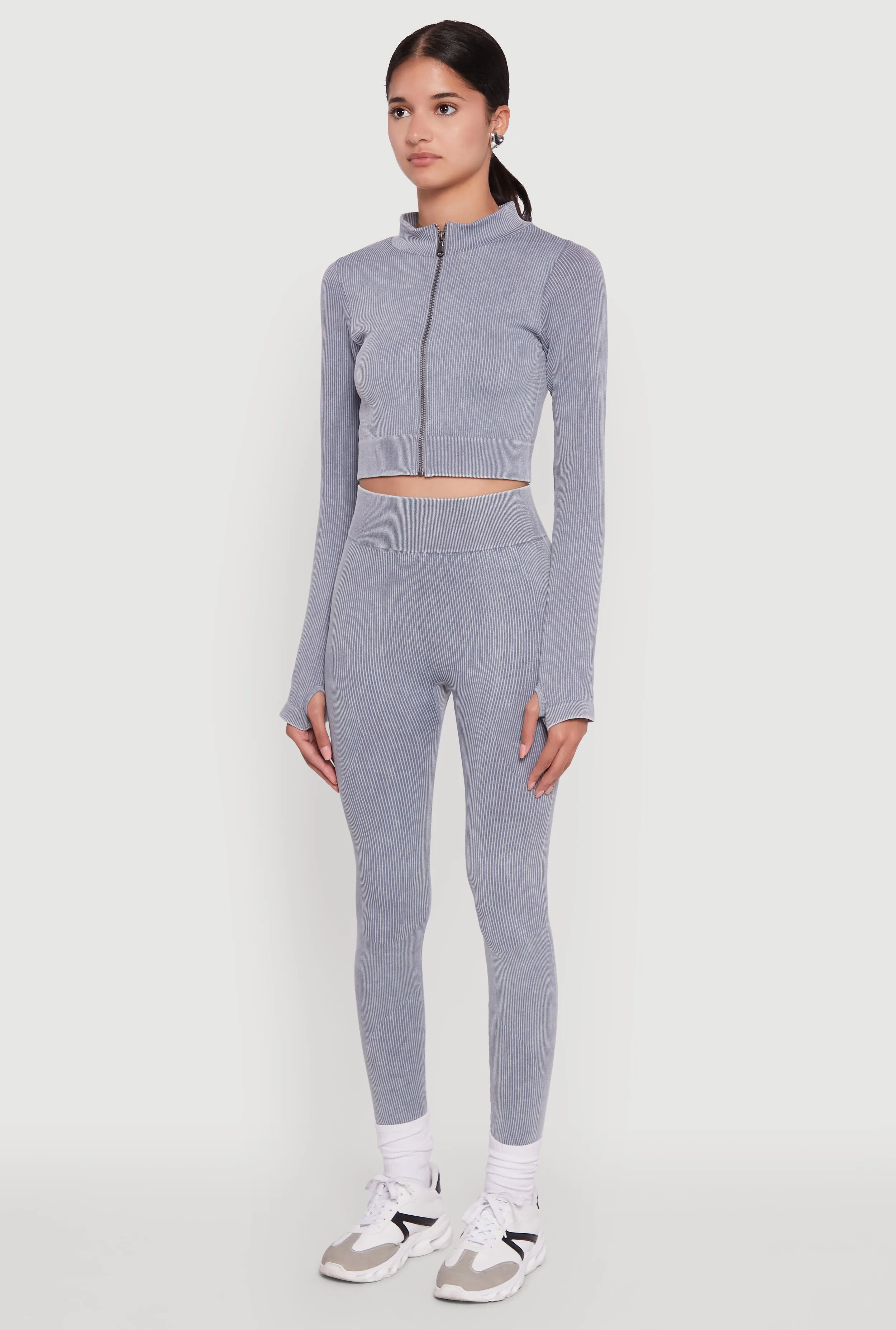 Seamless Ribbed Zip Front Cropped Track Jacket sold by Rainbow product image thumbnail 5