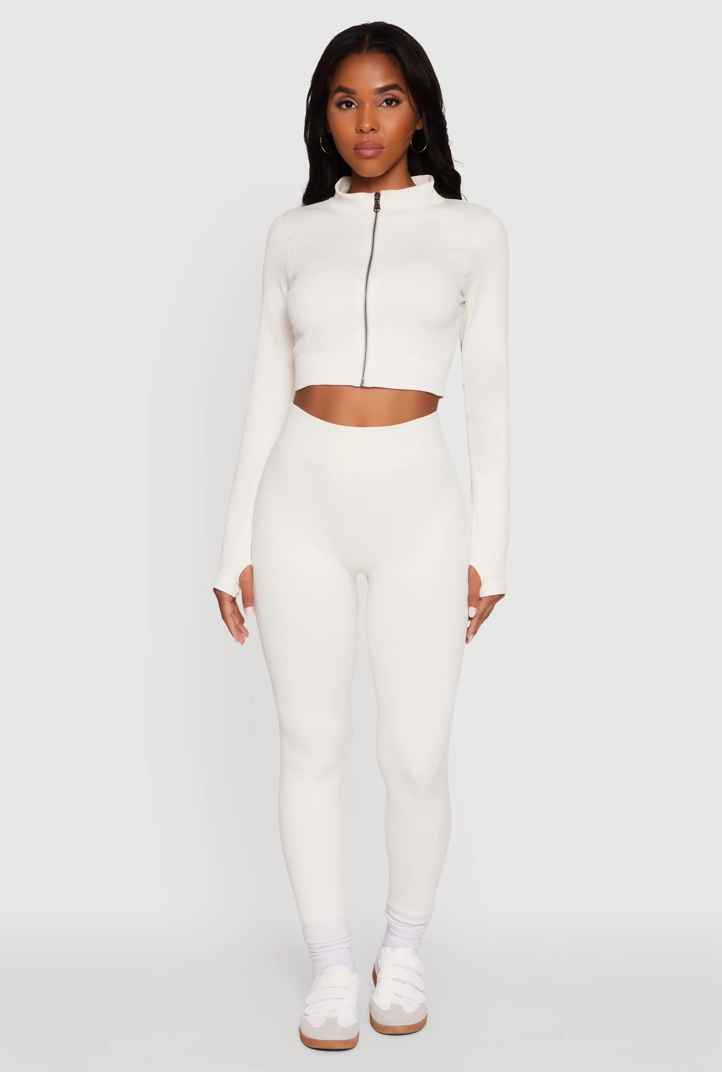 Seamless Ribbed Zip Front Cropped Track Jacket sold by Rainbow product image thumbnail 2