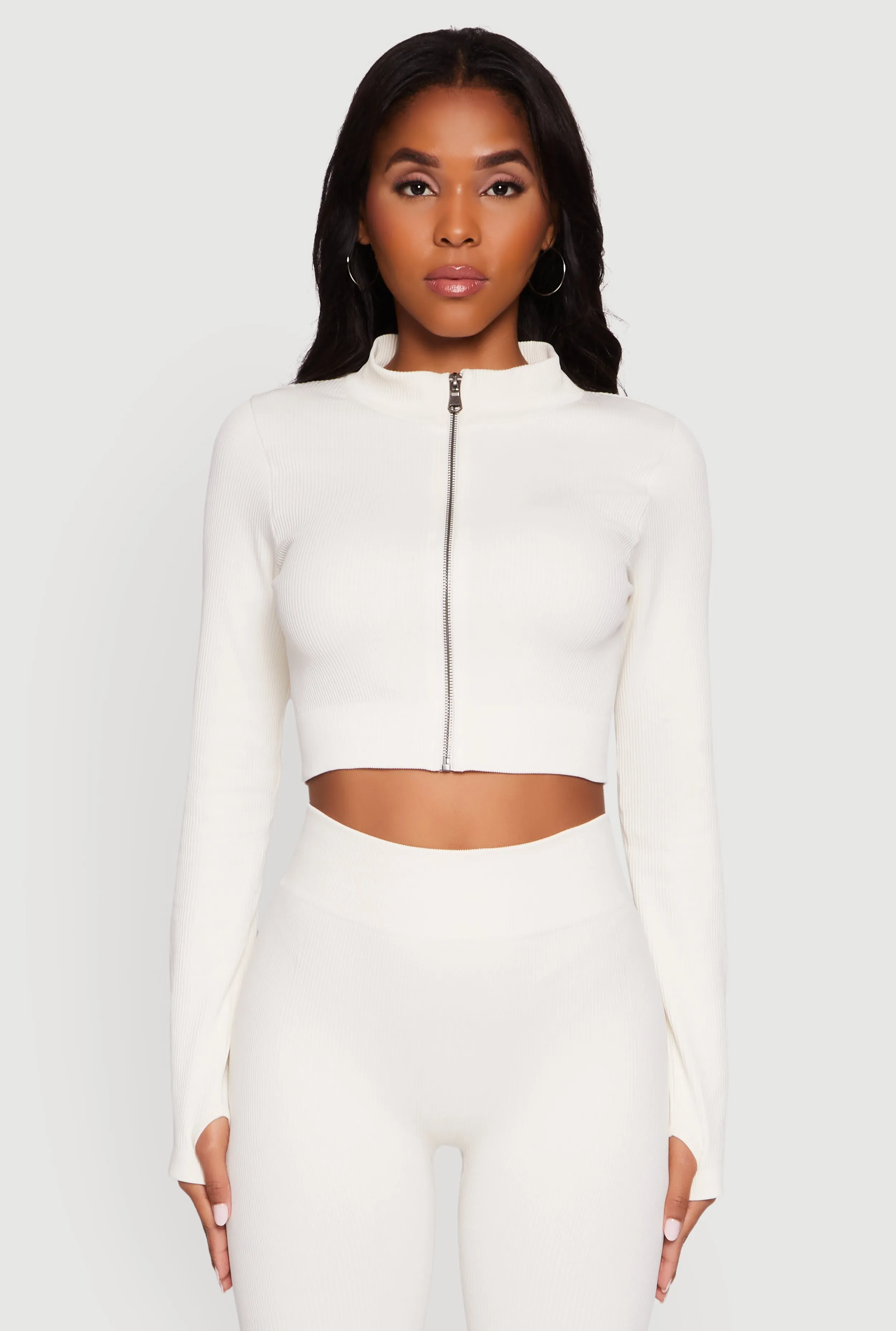 Seamless Ribbed Zip Front Cropped Track Jacket sold by Rainbow