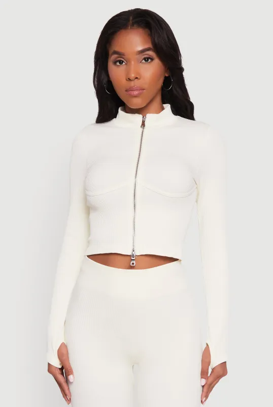 Seamless Ribbed Bustier Detail Cropped Track Jacket sold by Rainbow