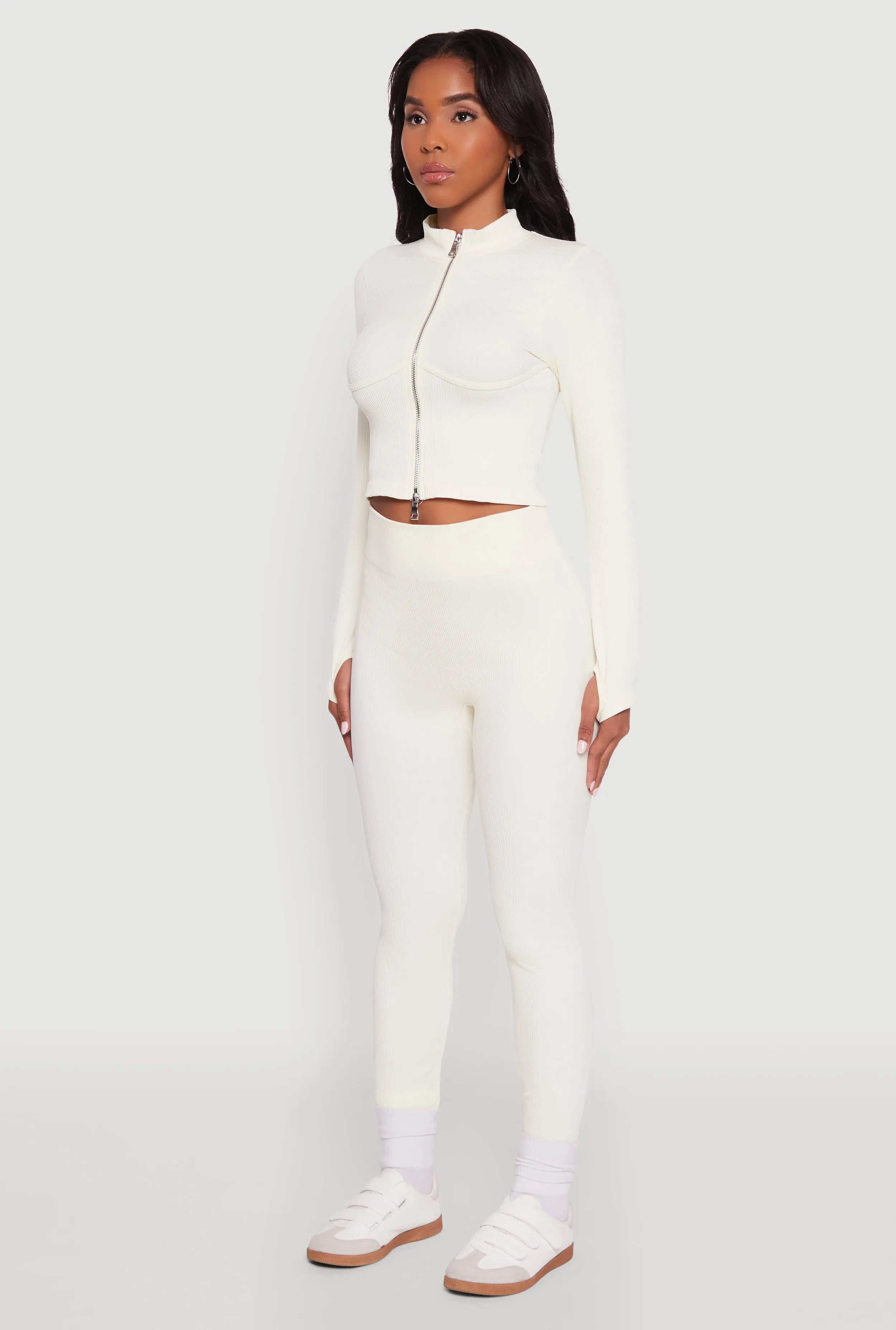 Seamless Ribbed Bustier Detail Cropped Track Jacket sold by Rainbow product image thumbnail 5