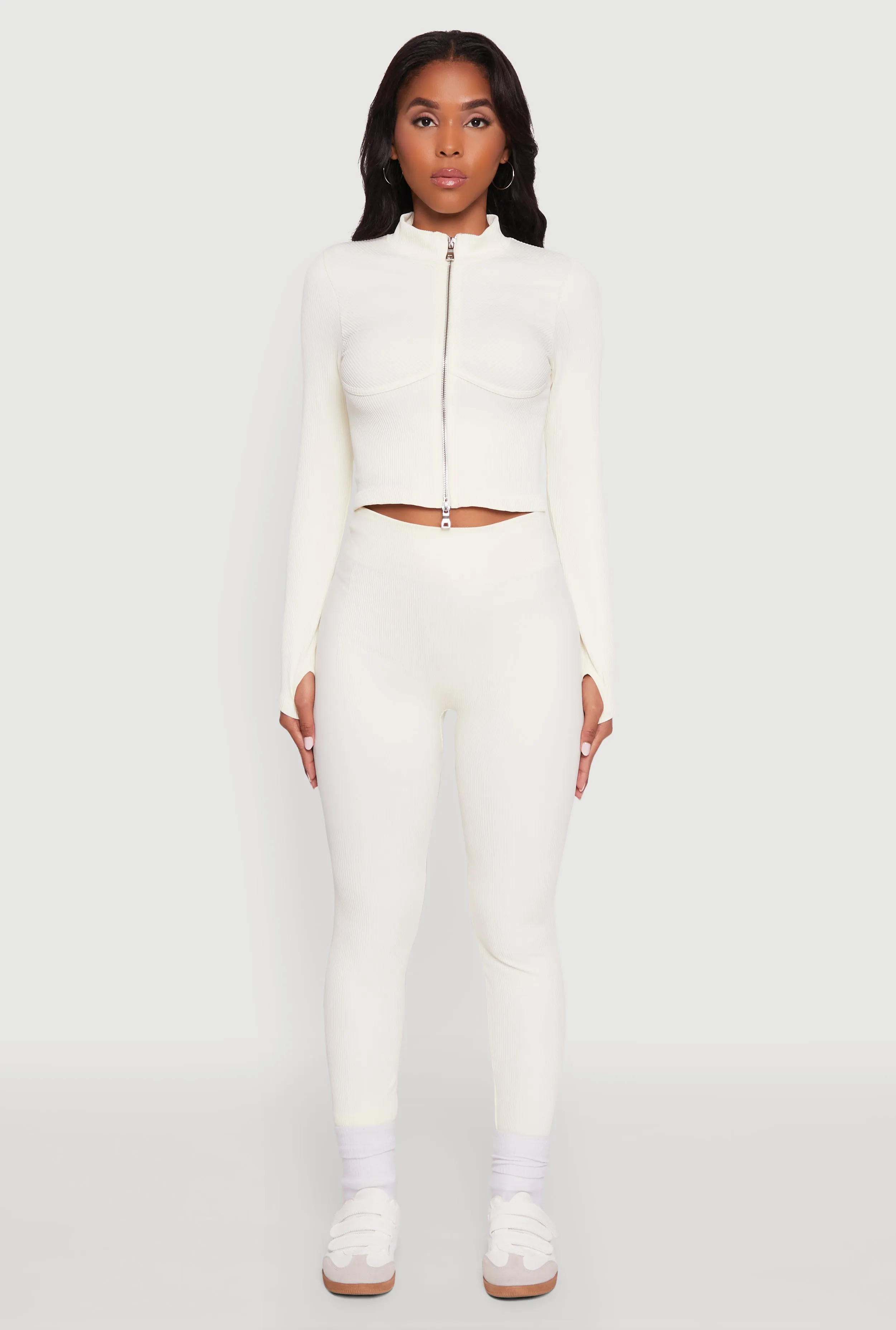 Seamless Ribbed Bustier Detail Cropped Track Jacket sold by Rainbow product image thumbnail 3