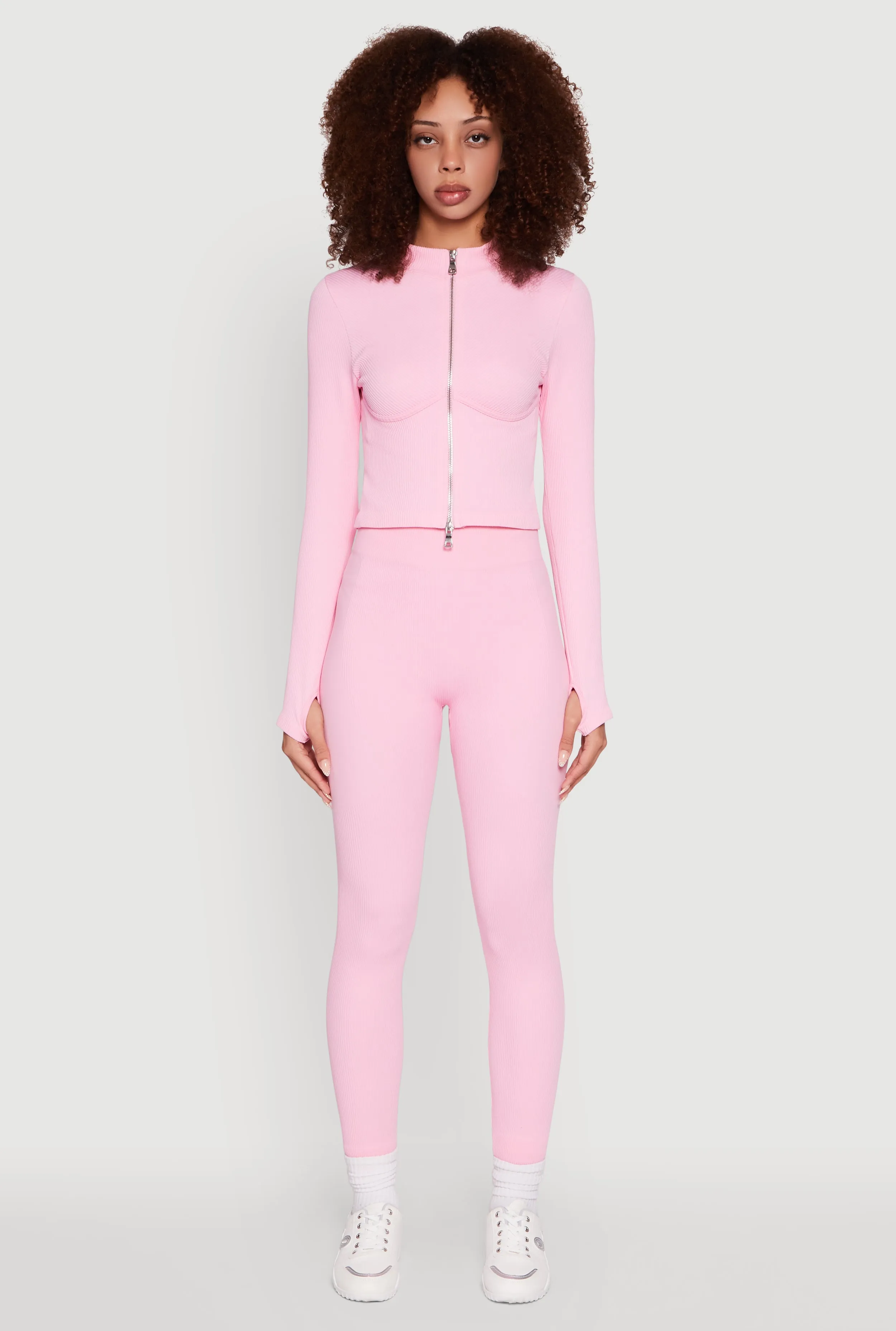 Seamless Ribbed Knit Bustier Detail Cropped Track Jacket sold by Rainbow product image thumbnail 3