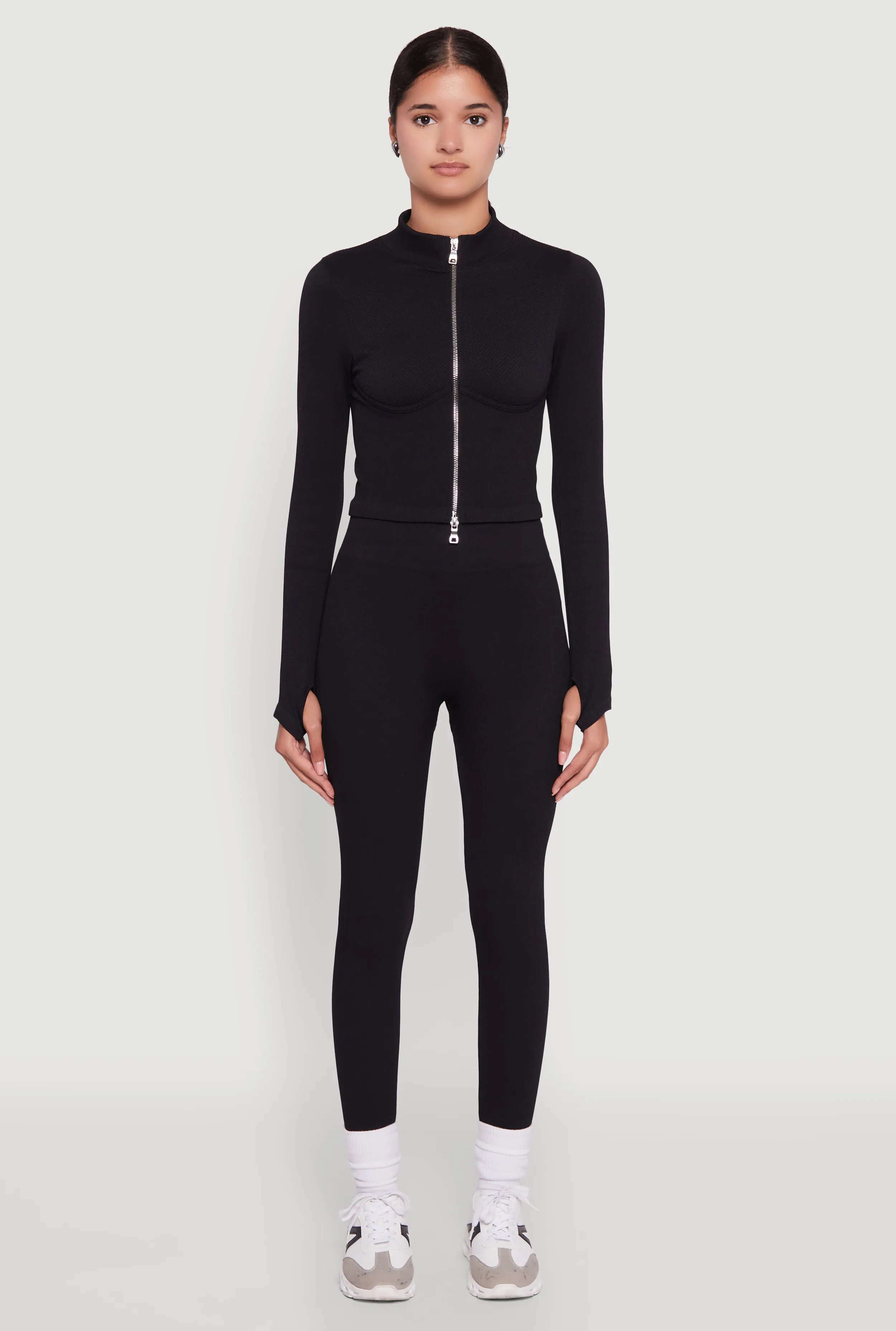 Seamless Ribbed Bustier Detail Cropped Track Jacket sold by Rainbow product image thumbnail 3