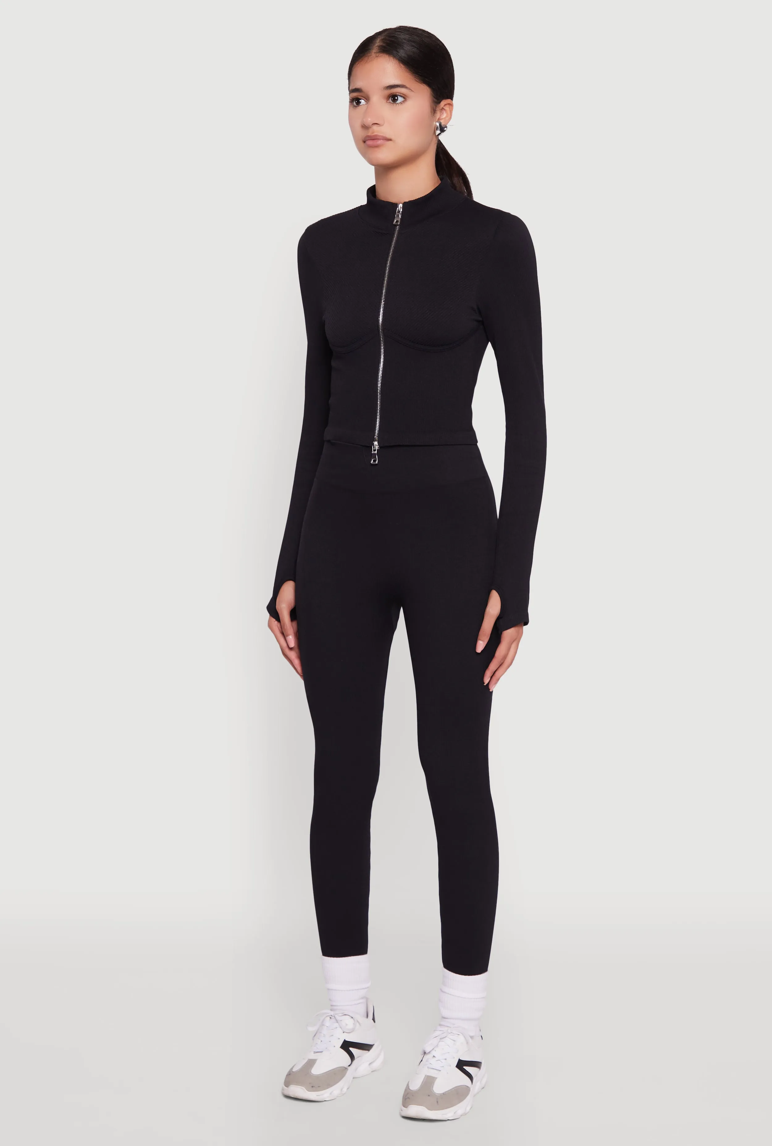 Seamless Ribbed Bustier Detail Cropped Track Jacket sold by Rainbow product image thumbnail 5