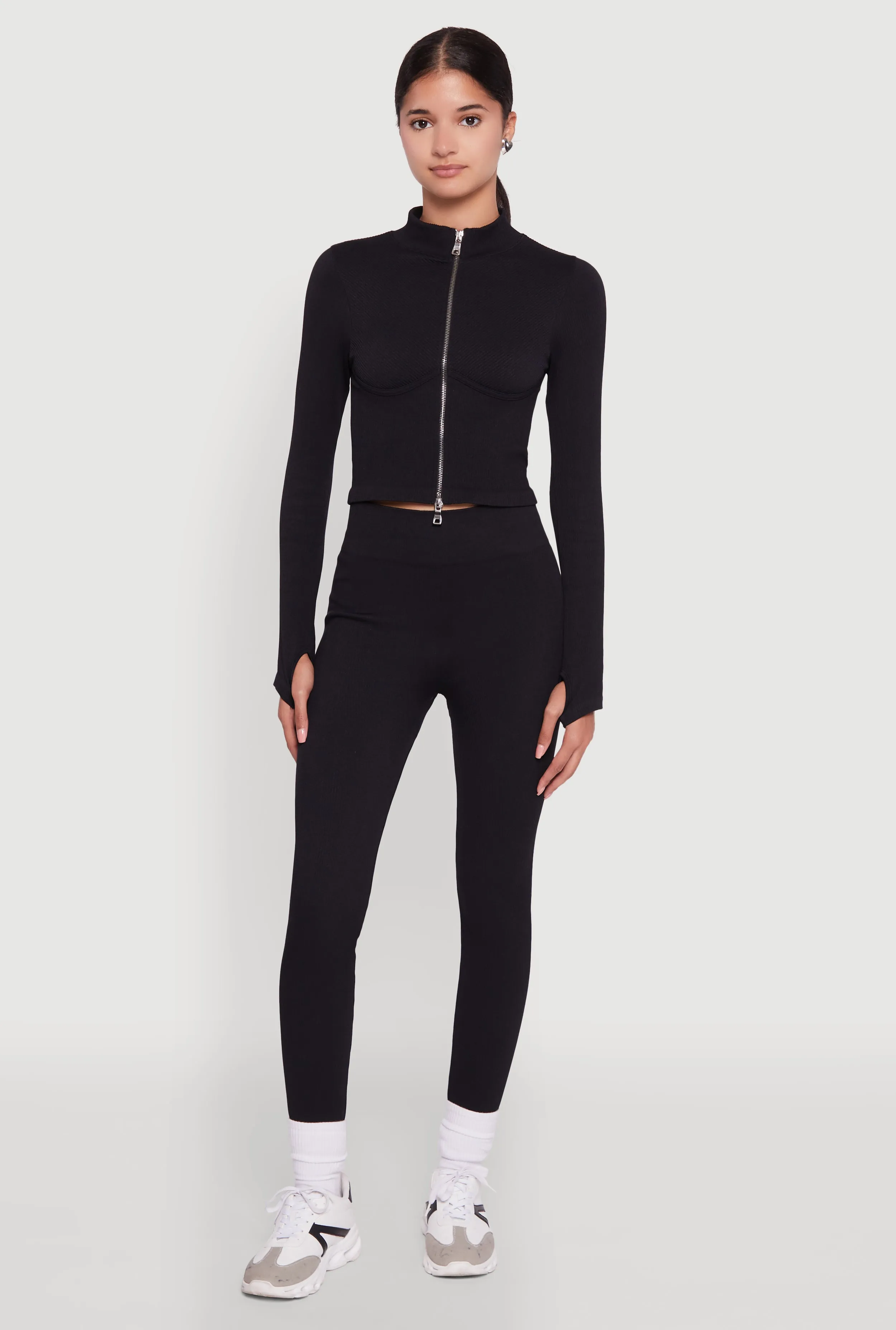 Seamless Ribbed Bustier Detail Cropped Track Jacket sold by Rainbow product image thumbnail 2