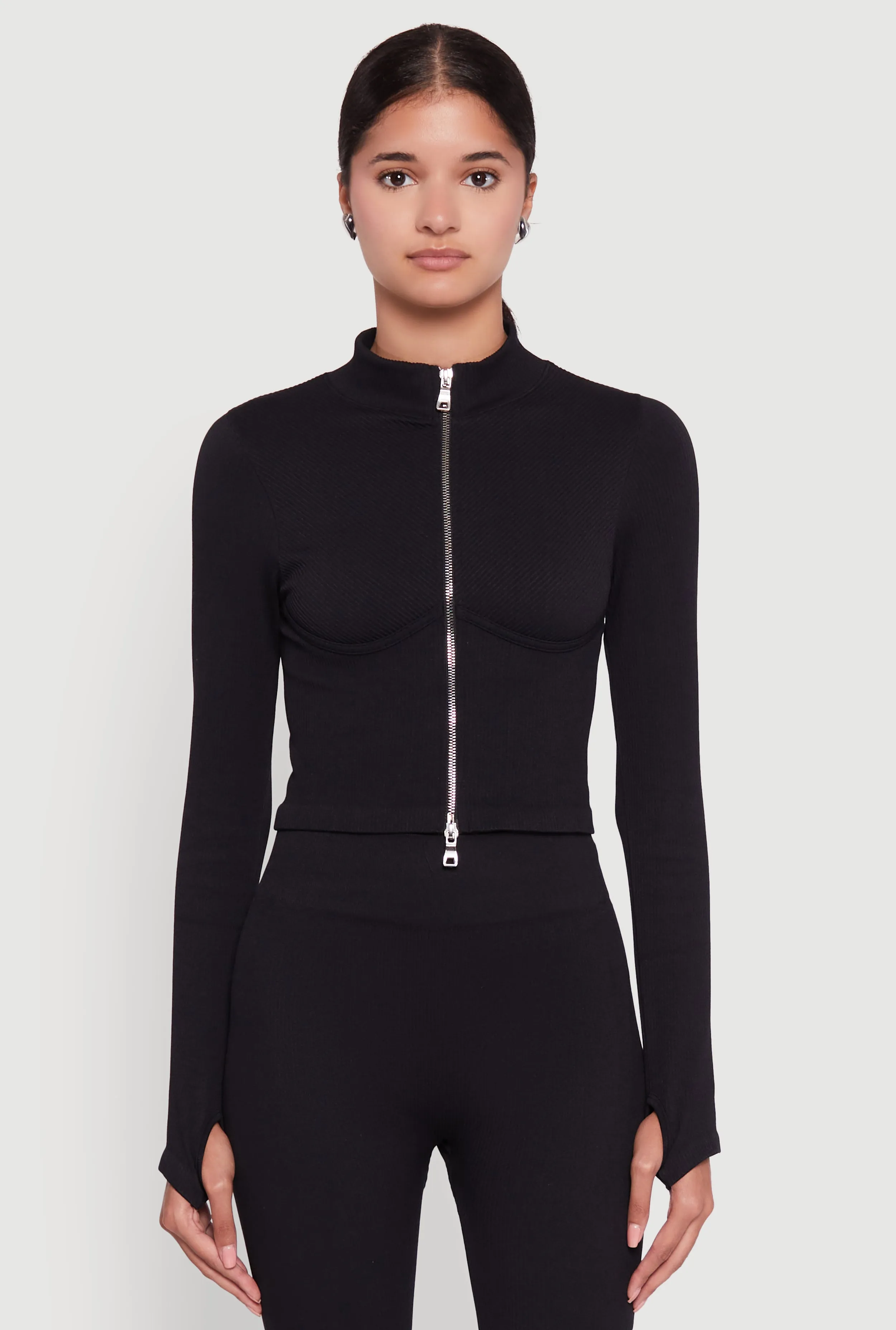 Seamless Ribbed Bustier Detail Cropped Track Jacket sold by Rainbow