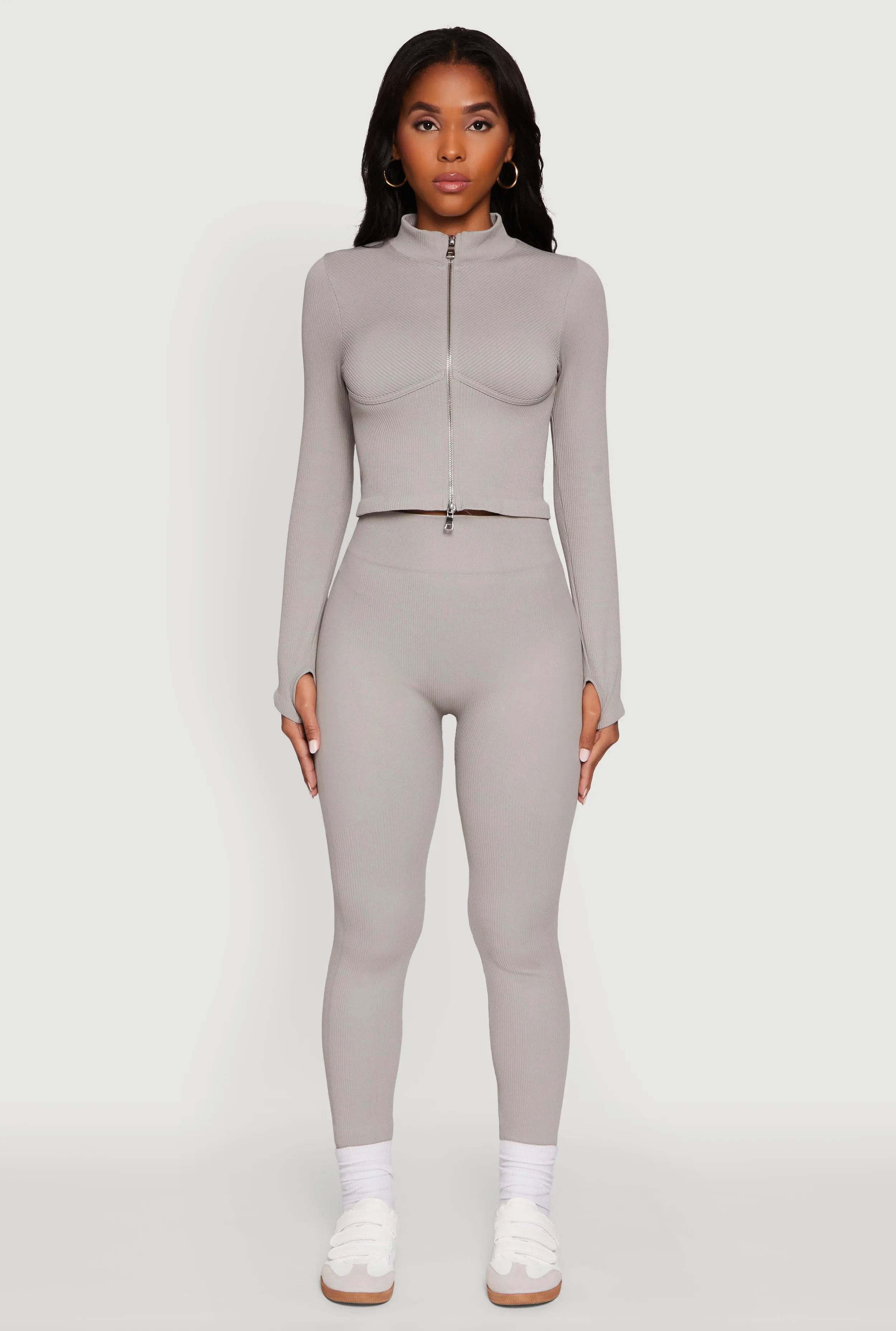 Seamless Ribbed Bustier Detail Cropped Track Jacket sold by Rainbow product image thumbnail 3