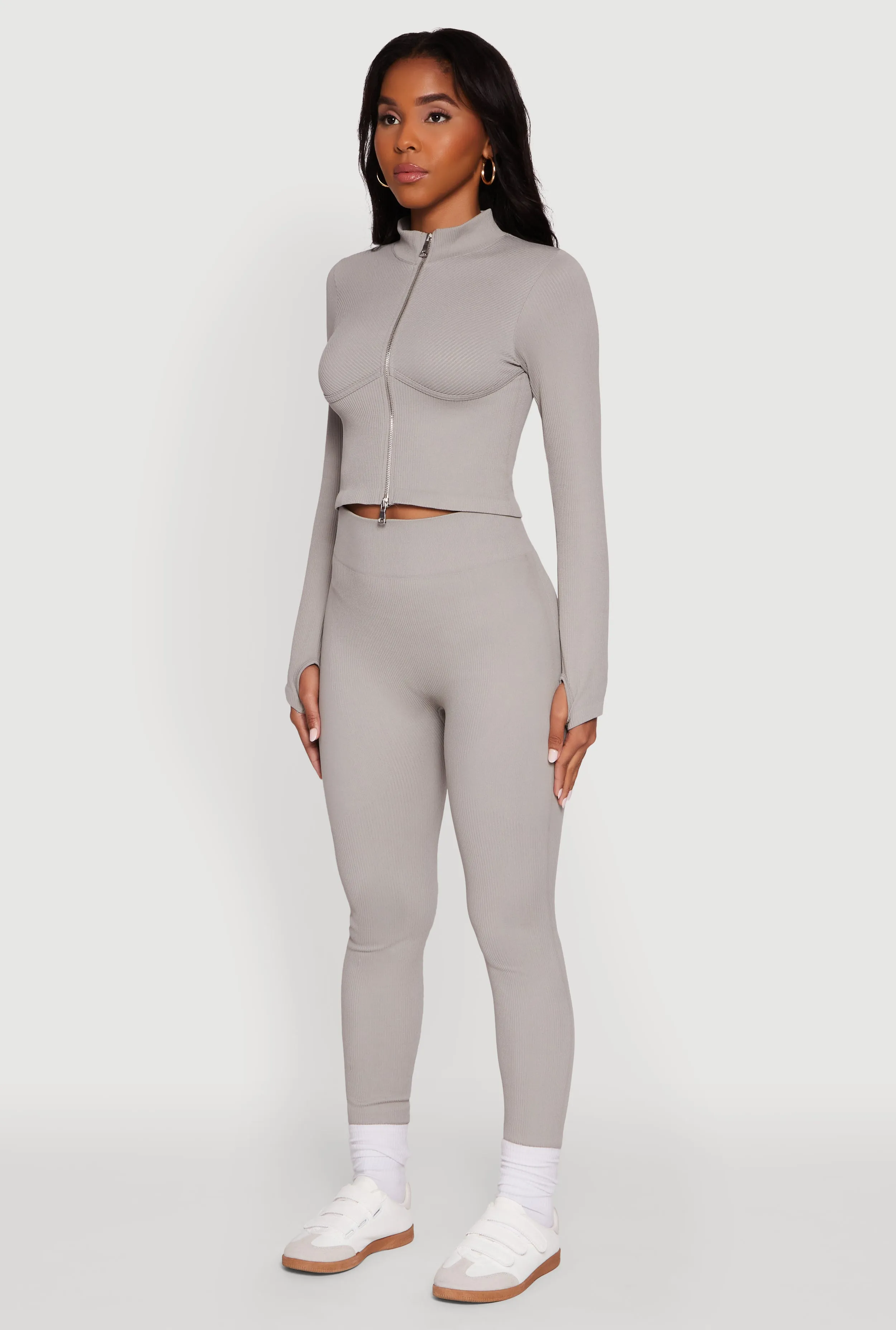 Seamless Ribbed Bustier Detail Cropped Track Jacket sold by Rainbow product image thumbnail 5