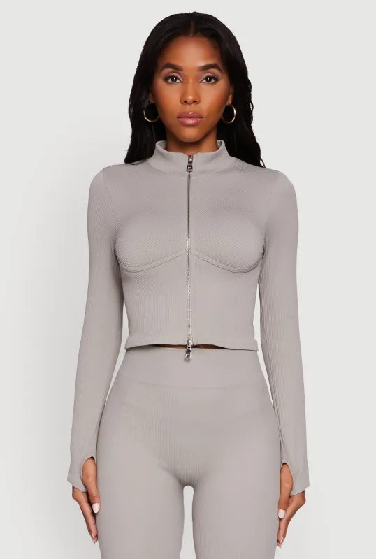 Seamless Ribbed Bustier Detail Cropped Track Jacket sold by Rainbow