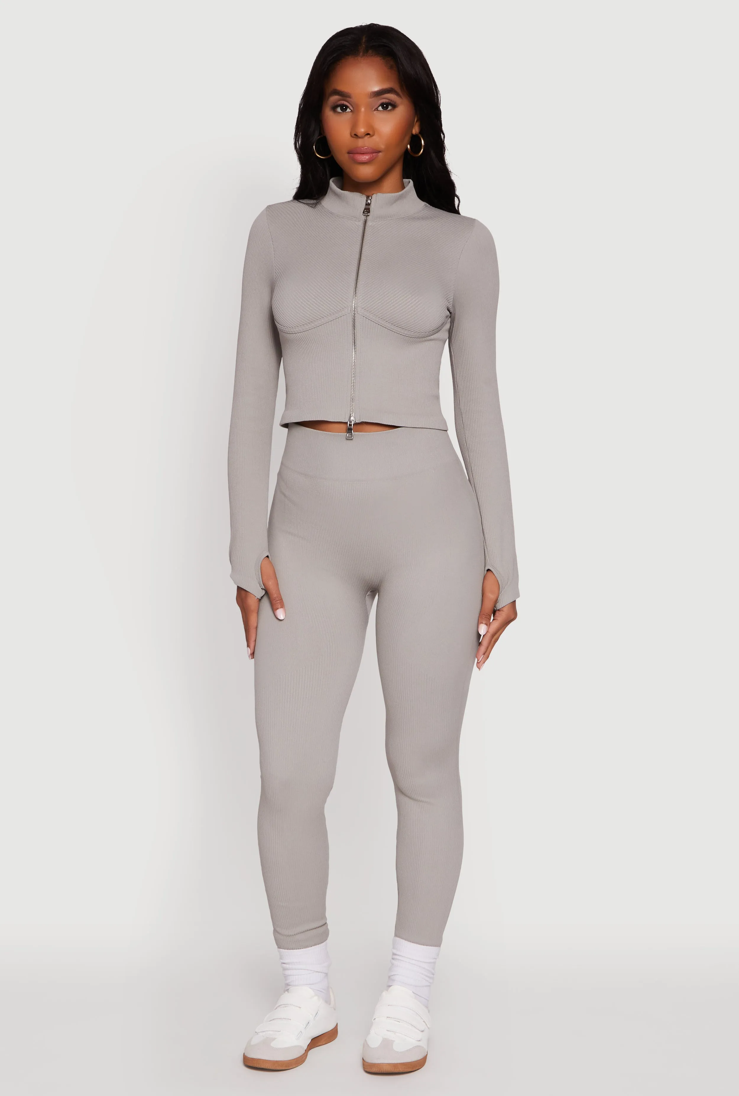 Seamless Ribbed Bustier Detail Cropped Track Jacket sold by Rainbow product image thumbnail 2