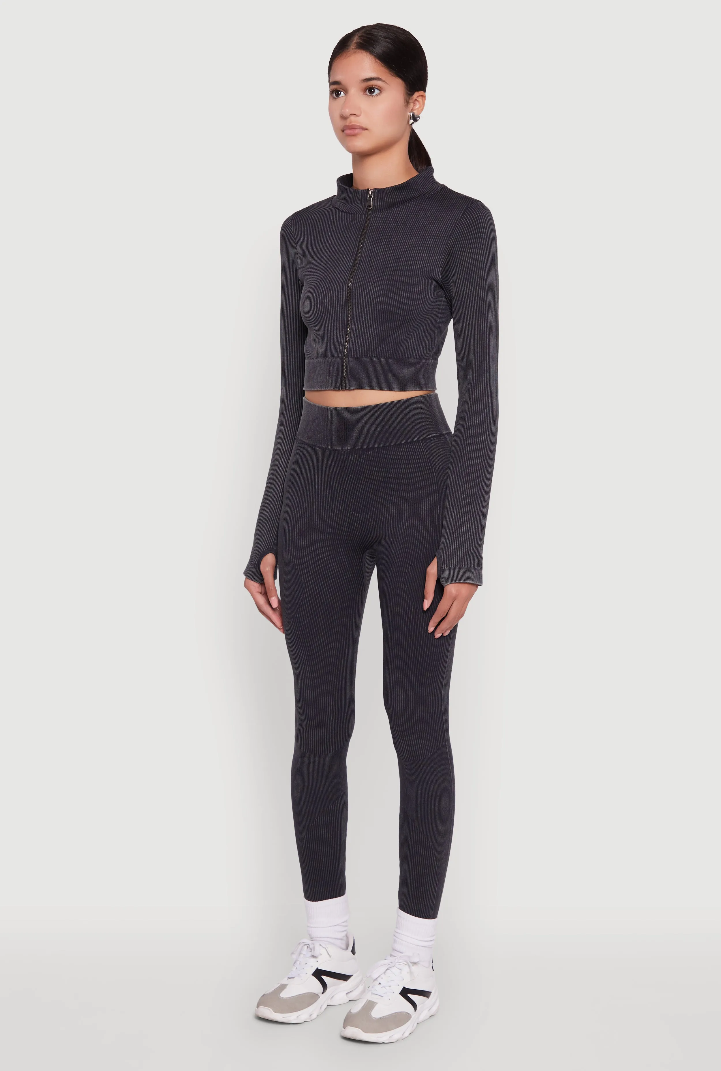 Seamless Ribbed Zip Front Cropped Track Jacket sold by Rainbow product image thumbnail 5