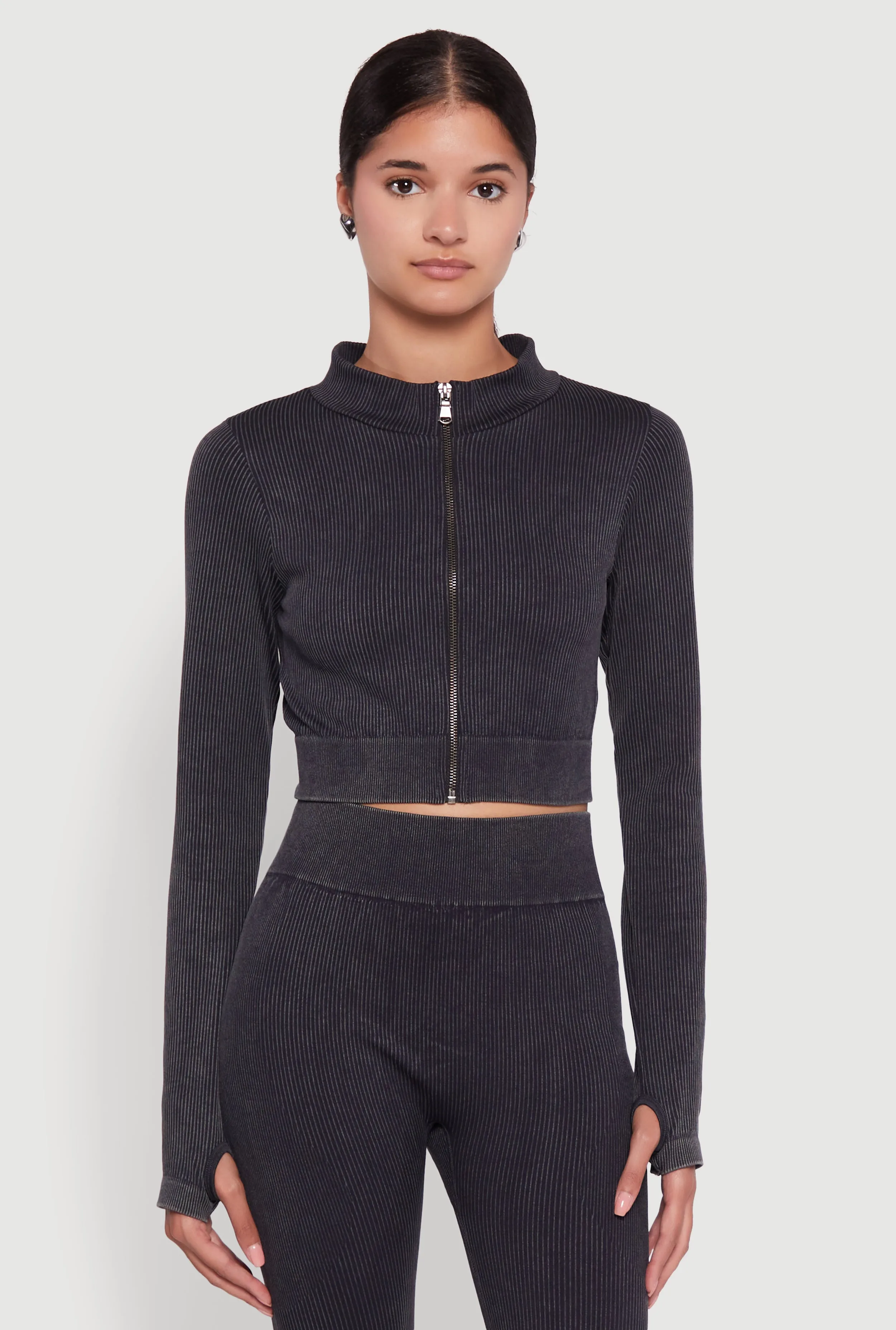 Seamless Ribbed Zip Front Cropped Track Jacket sold by Rainbow