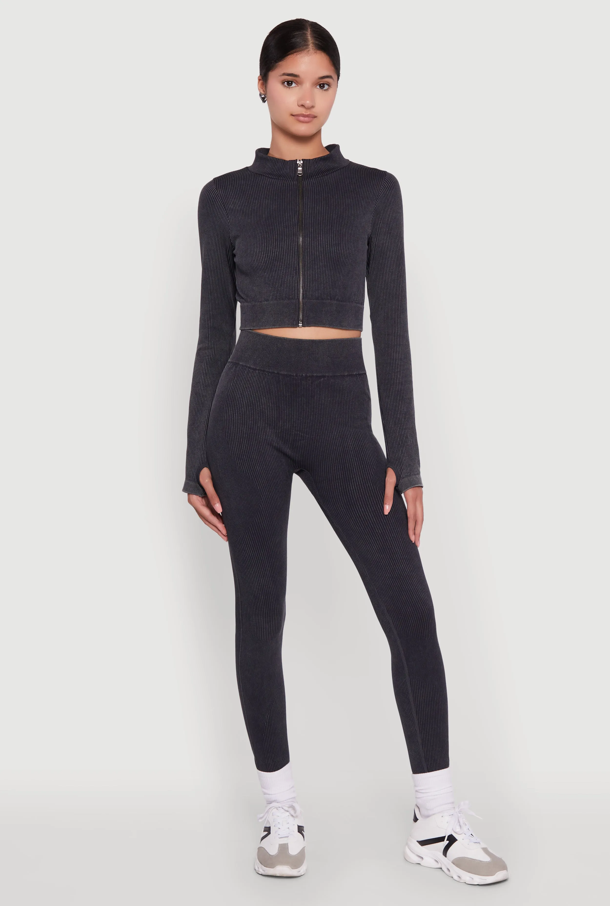 Seamless Ribbed Zip Front Cropped Track Jacket sold by Rainbow product image thumbnail 2